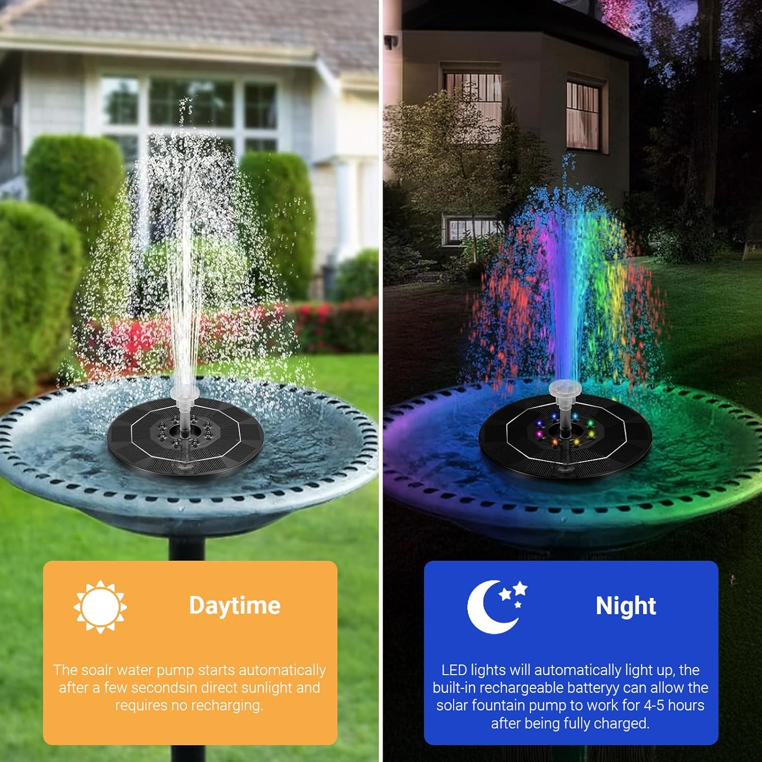 LIWEGHT Solar Fountain Water Pump (16 Cm) with Lights - Garden Decor Floating Pool Fountain for Bird Baths, Ponds, Patios, and Pools