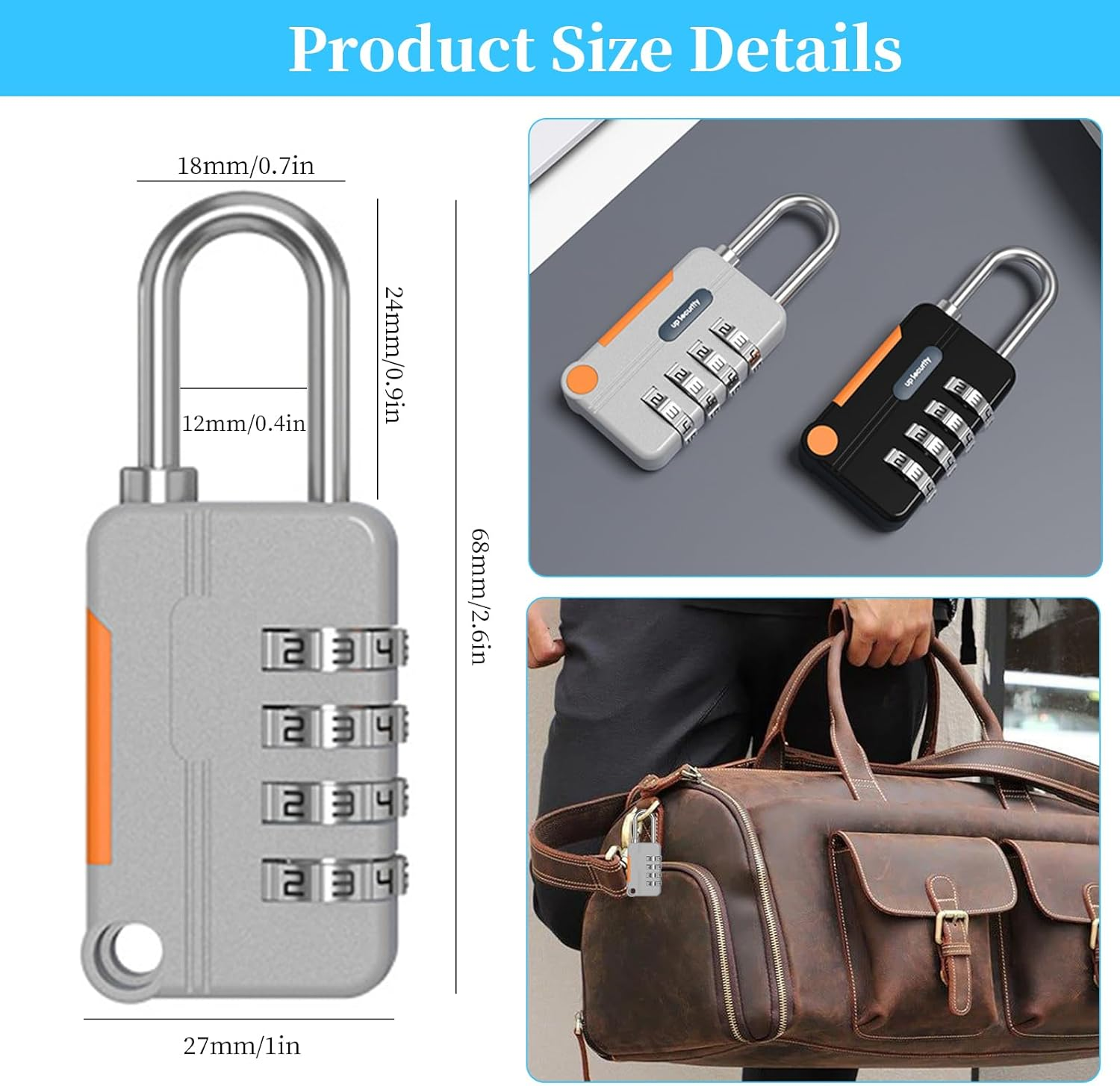 Upgraded Version Combination Padlock, 4 Digit Number Lock for Your Own Password, Solid Lock Body with Steel Shackle, Outdoor Weatherproof Padlock for Locker Luggage Drawer Zipper Fence (2BK+2GR) image number 6