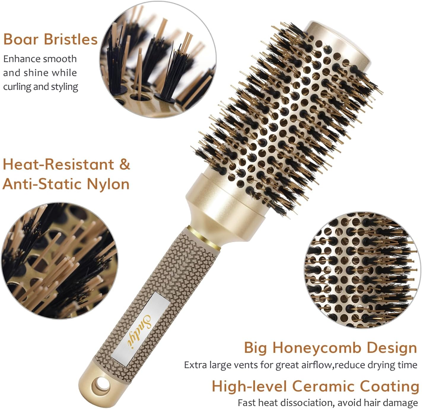 Sndyi round Brush for Blow Drying, Nano Thermal Ceramic & Ionic Tech Hair Brush with Boar Bristles, Professional round Barrel Brush for Styling,Curling and Straightening by (2.9 Inch, Barrel 1.7 Inch) image number 4