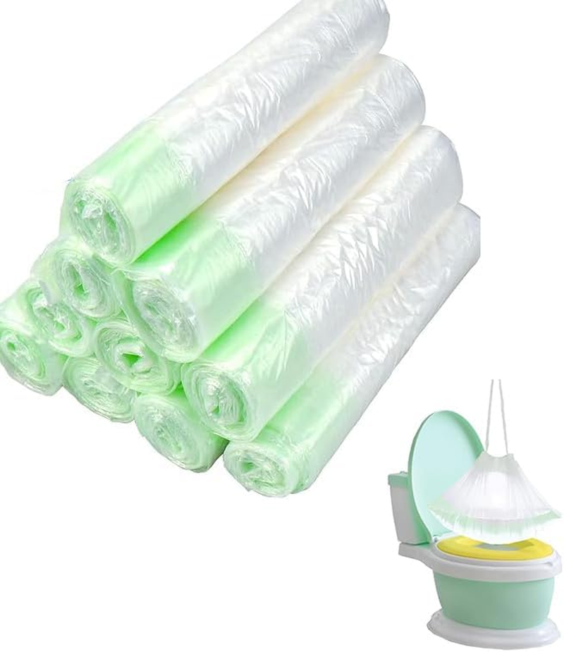 LLCFA 100Pcs Disposable Potty Training Liners with Drawstring - Baby Toilet Seat Covers, Leak-Proof & Odor-Control, Portable for Home & Travel, Easy Clean