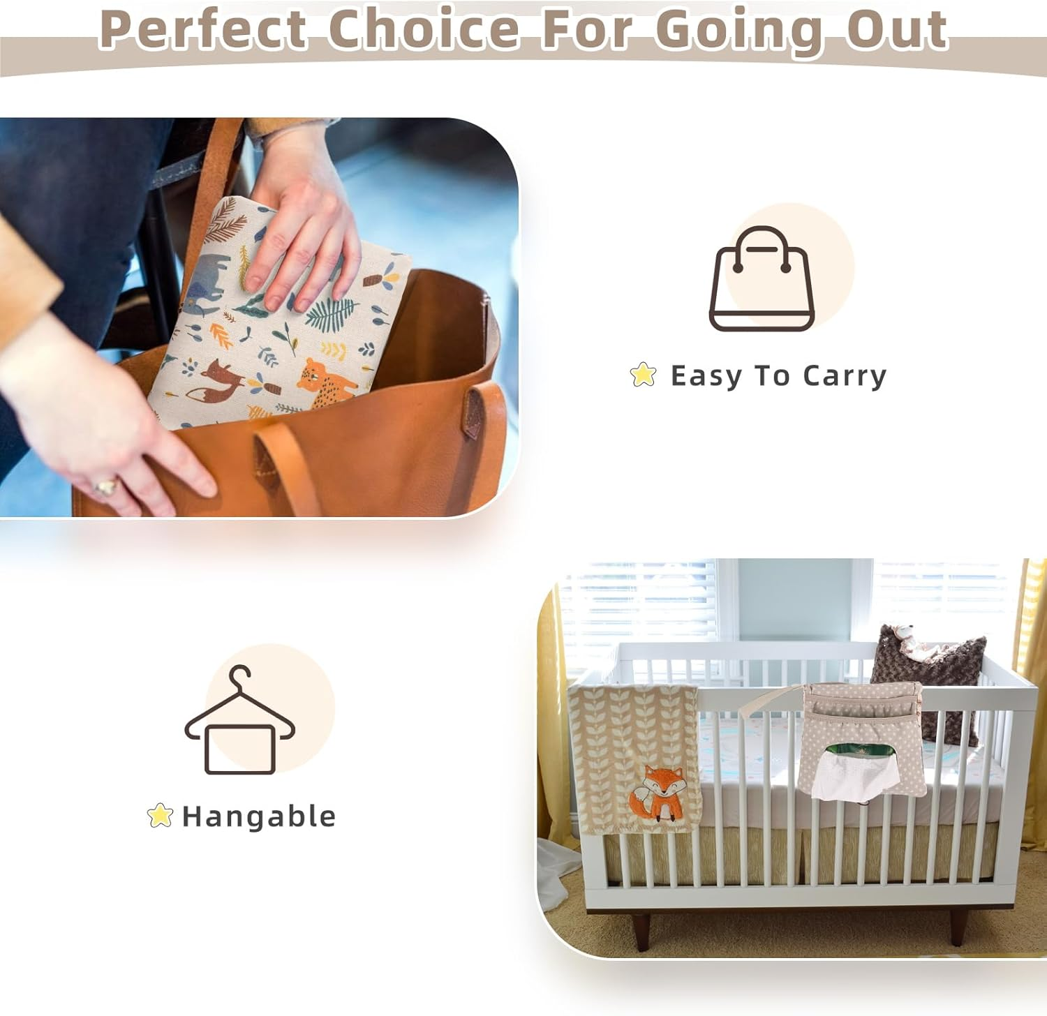 Nappy Bag Organiser and Cosmetic Bag 2-In-1, Nappy Bag for Travel, Small Changing Bag Organiser with Hanging Eyelet, Wet Wipes Bag, Changing Organiser on the Go - Animals image number 4