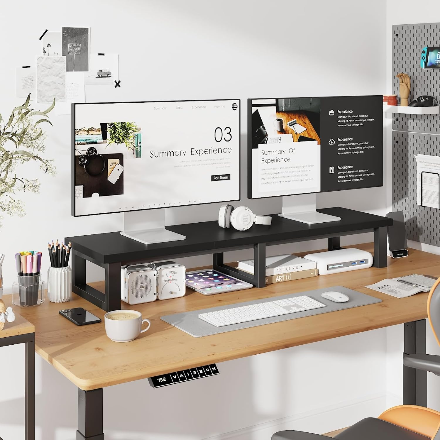 YAOHUOO 45" Large TV Riser for 32-60 Inch TV, TV Riser Stand Shelf with Steel Legs, Tabletop TV Stand Riser for Home Office,Black image number 2