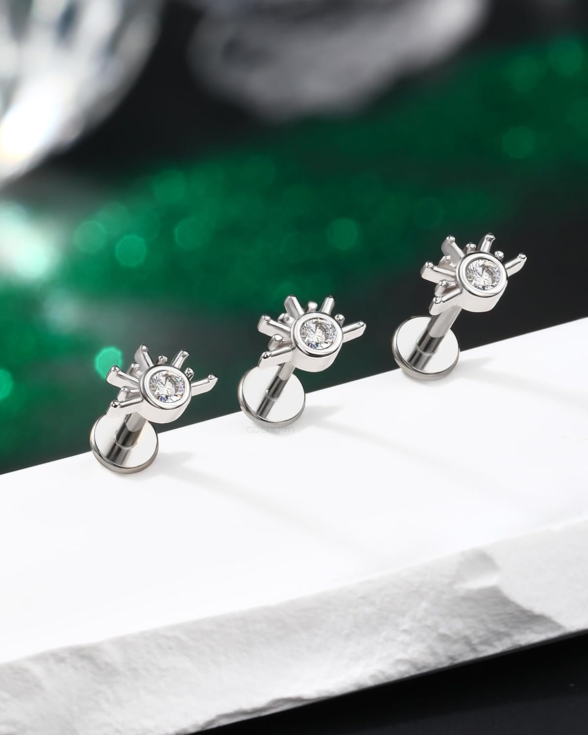 COCHARM Cute Sun Helix Cartilage Tragus Piercing Jewellery 16G 8Mm Titanium Post Flat Back Earring Stud Labret Bar for Women Silver Gold Threadless image number 2