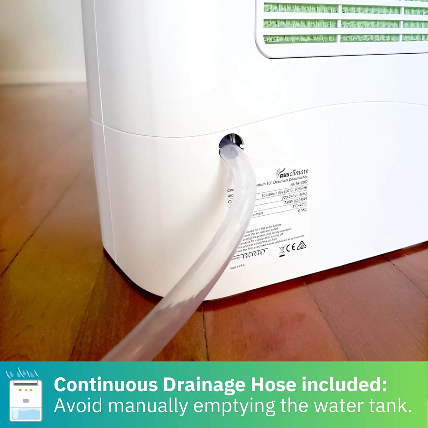 Ausclimate Cool Seasons Premium 10L Desiccant Dehumidifier AU1910DD, Suitable for Areas up to 50M2, with Laundry Mode and 3L Water Tank, White image number 4