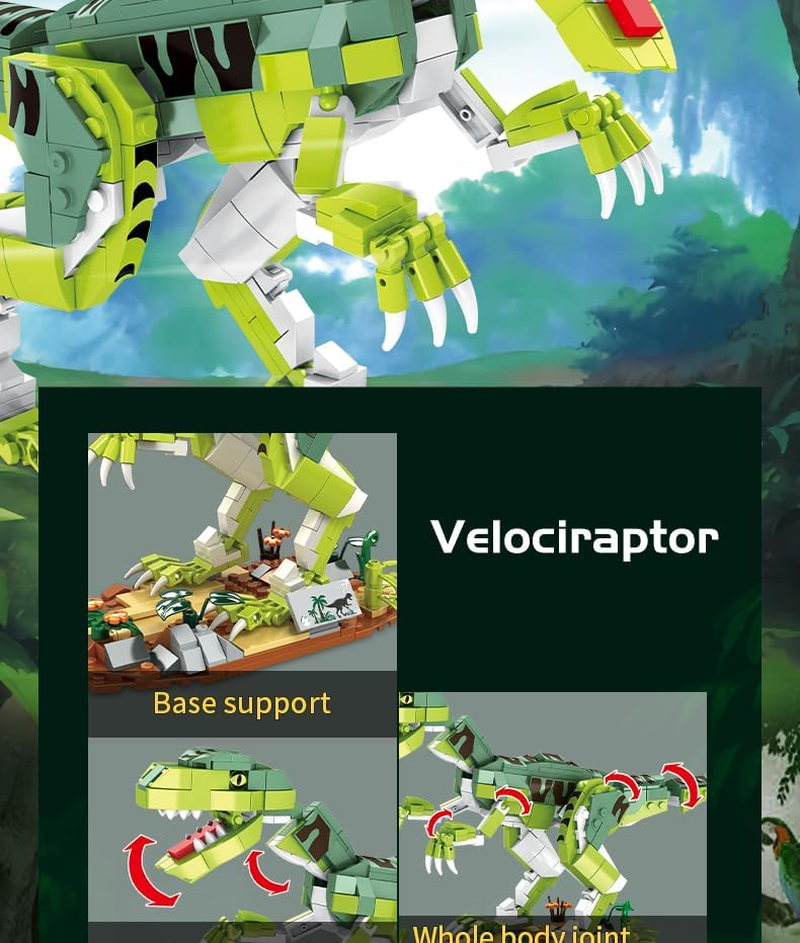 Velociraptor Dinosaur Building Toy Set, Jurassic Velociraptor Mongoliensis with Movable Jaw, Neck and Joints, Dinosaur Toys for Kids 6+ (533 PCS)