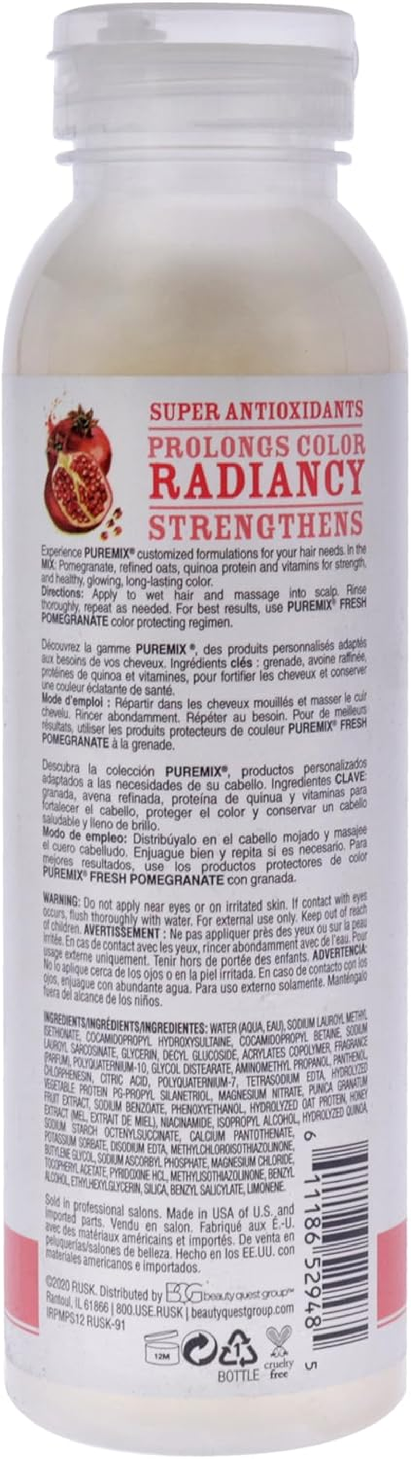 Rusk Puremix Fresh Pomegranate Color Protecting Shampoo, 354.88 Ml