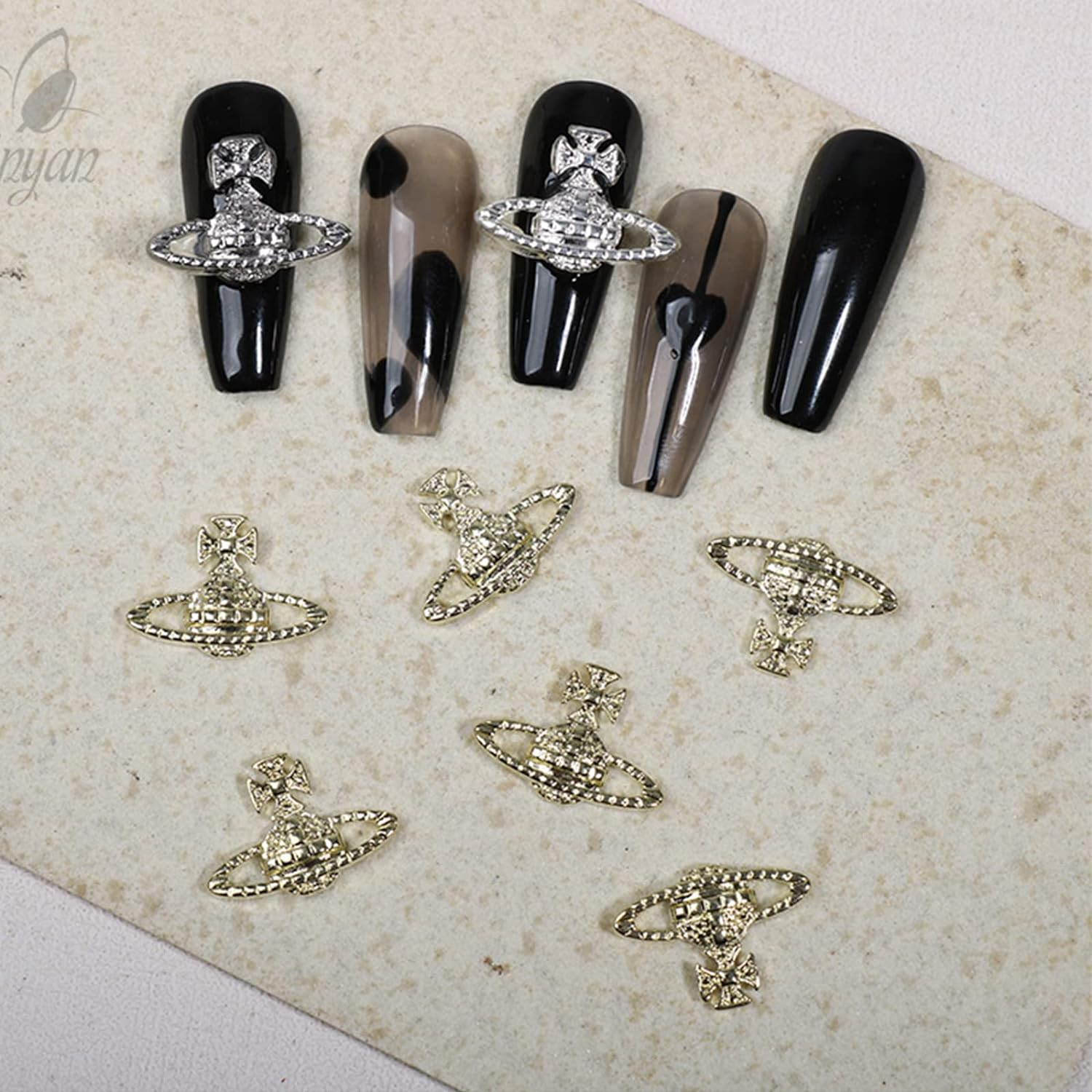 Planet Nail Charms 3D Nail Rhinestones with Saturn Shape Planet Nail Art Charms Crystal Nail Ornament Gems Planet Nail Rhinestones Diamond Crystals Jewelry Nail Studs for DIY Nail Art Decoration image number 2