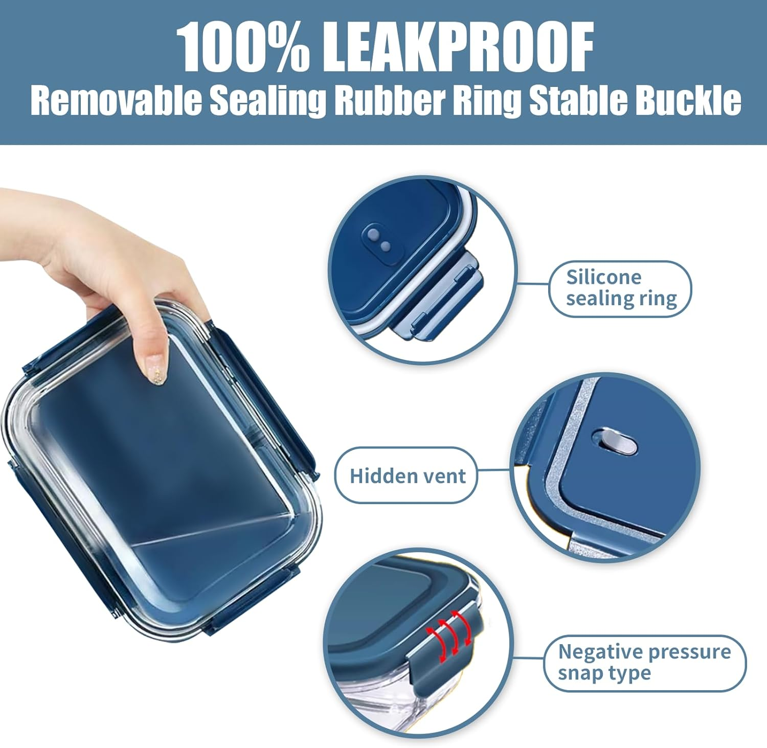 Glass Food Storage Containers 5 Pack,Three Sizes Glass Meal Prep Containers with Snap Lock Leakproof Lids,Lunch Box for Microwave,Freezer,Oven and Dishwasher image number 4