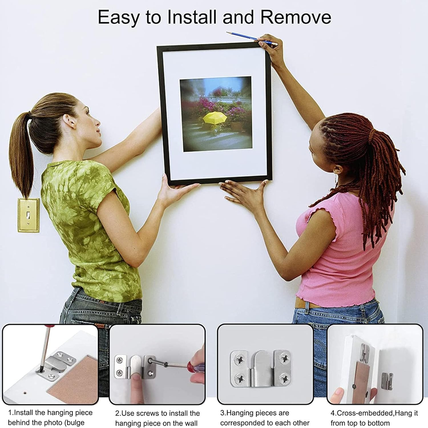 QYINXIU Flush Mount Bracket, Headboard Wall Mounting Brackets-56 X 30Mm Interlocking Hanging Bracket with Screws, Mounting Hardware for Picture image number 5