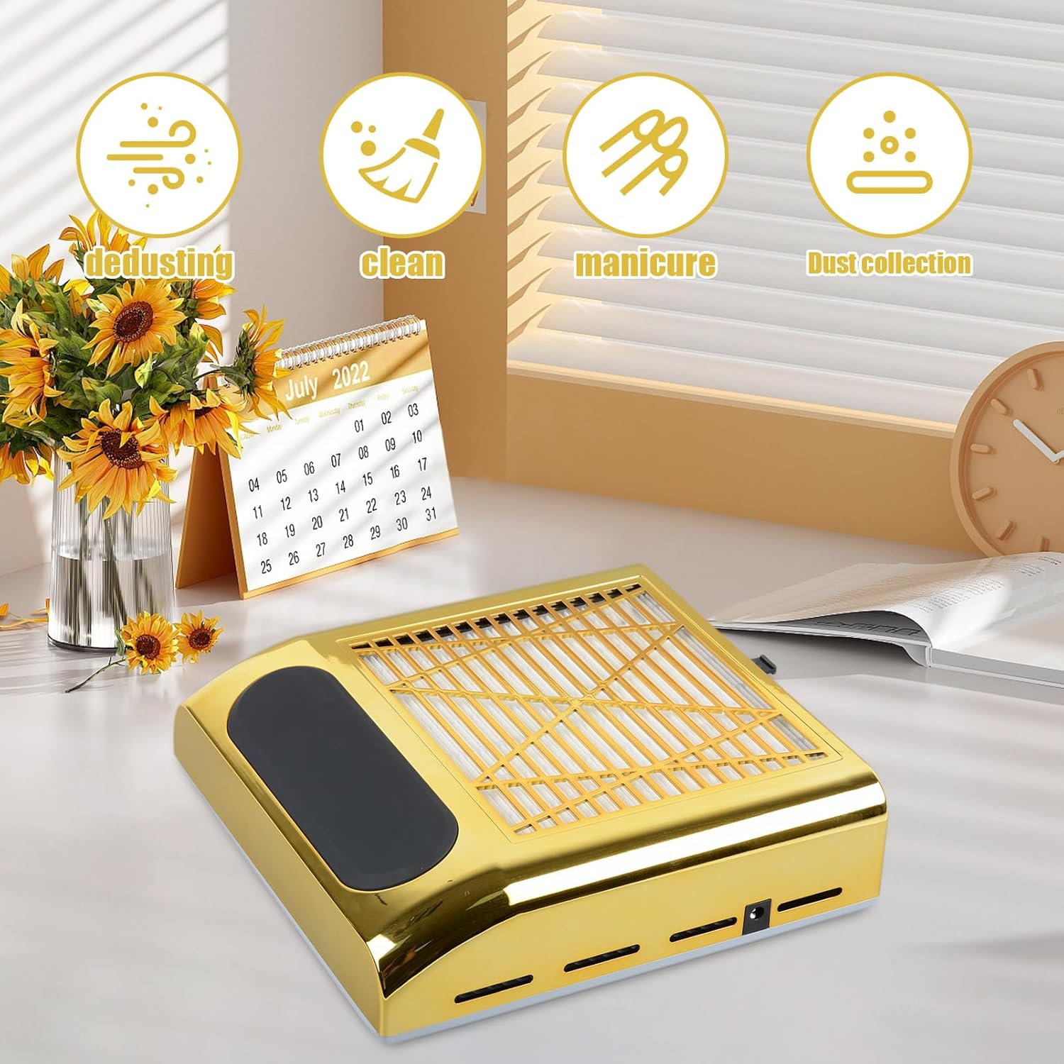 BITUSIC Nail Dust Collector AU Plug, 80W Adjustable Power, Strong Suction, Low Noise, Two-In-One High-Power Desktop Nail Dust Extractor (Gold) image number 3