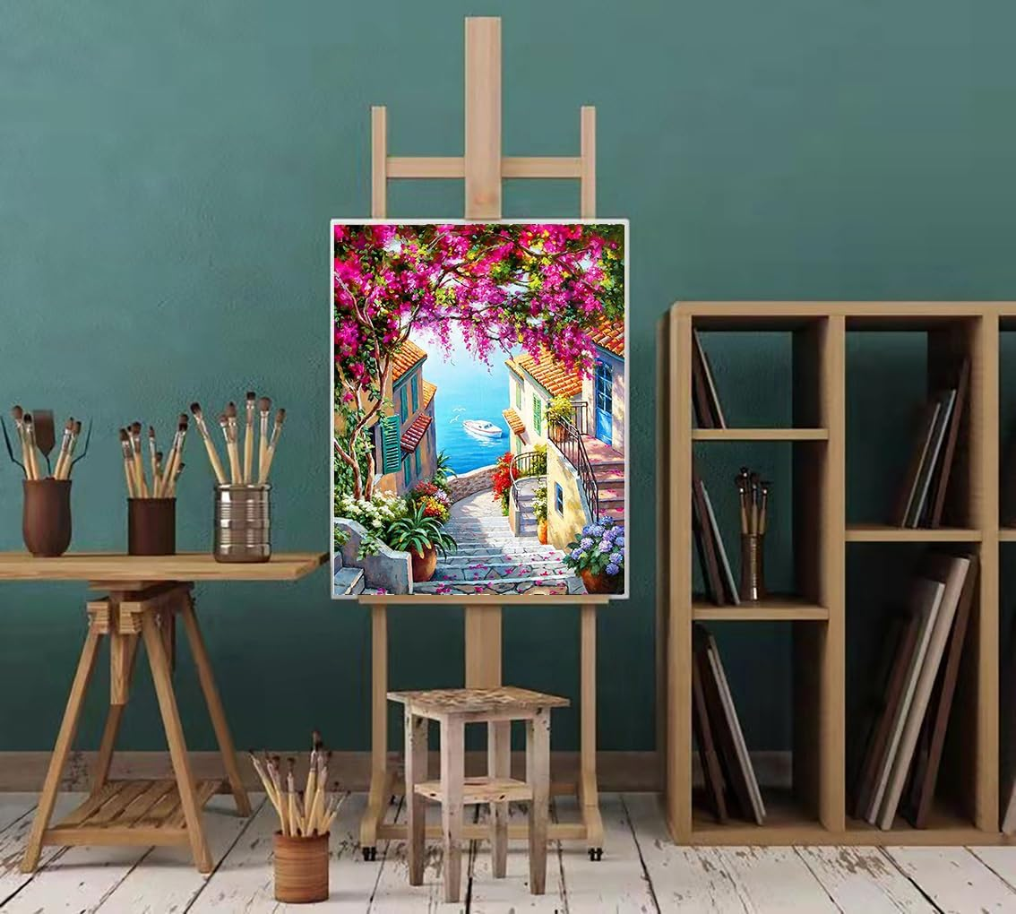 Paint by Number for Adults. Lakeside Town Paint by Numbers for Adults Beginner Drawing Paintwork with 3 Paintbrushes Paint Canvas Oil Painting 16&rdquo; X 20&rdquo; image number 2