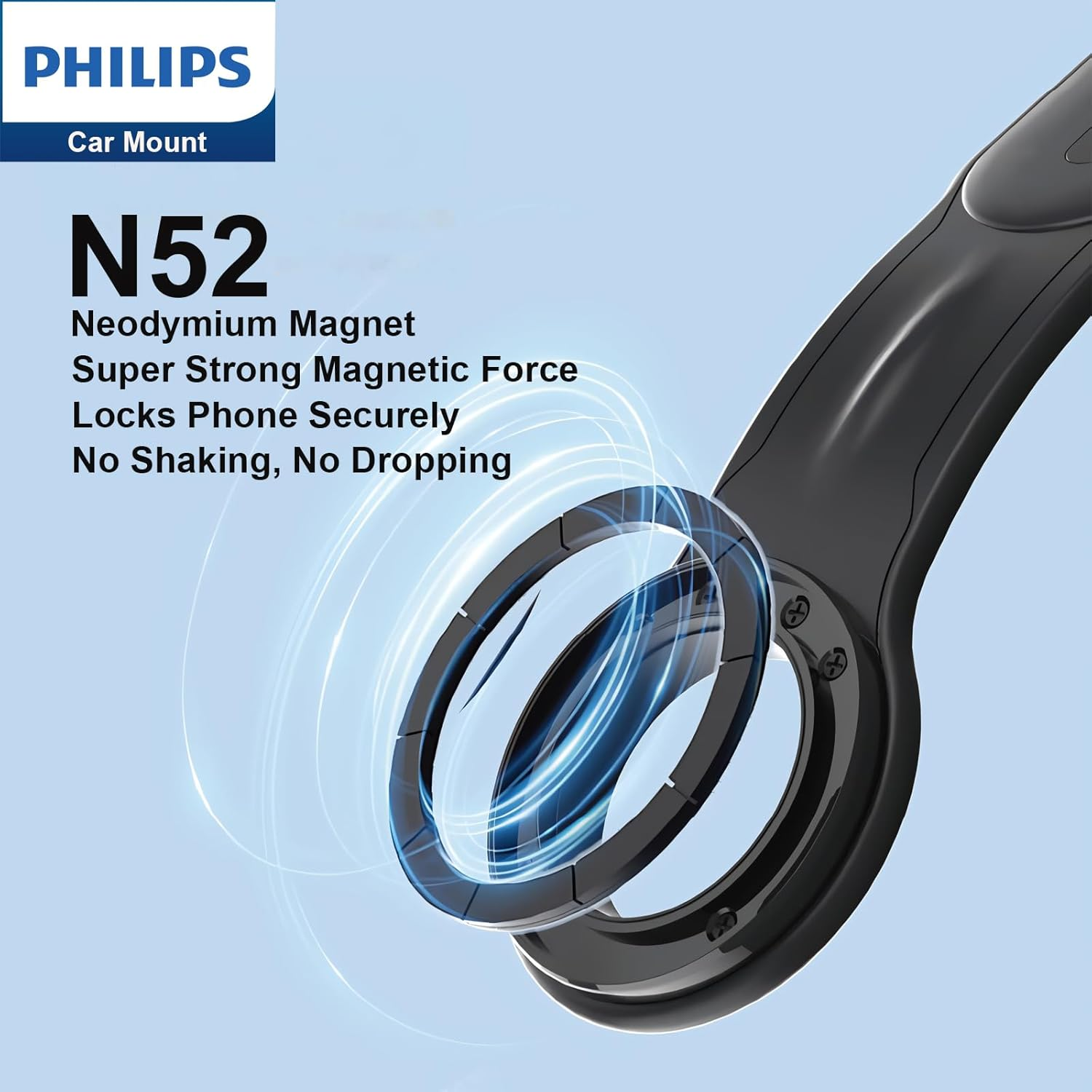 Philips Car Dashboard Phone Holder Stand Mount, Gravity Bracket, Secure, Adjustable, Long Arm, Bend Any Angle and Compatible with Iphone, Android, 4-7.2 Inch, Black image number 5