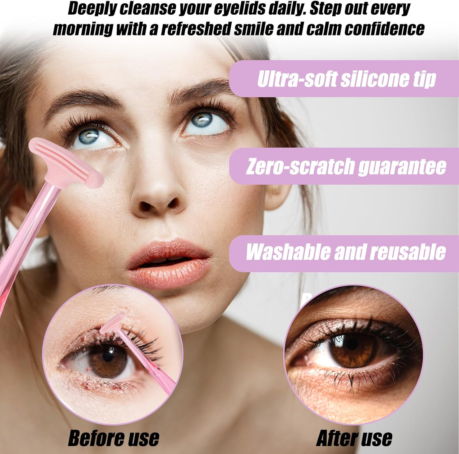 4Pcs Eyelid Brushes, Silicone Plastic Ultra Soft Eyelid Margin Cleansing Brushes Practical Cleansing Tool Accessories for Gently Cleaning Oil and Dirt (2 Colors) image number 5