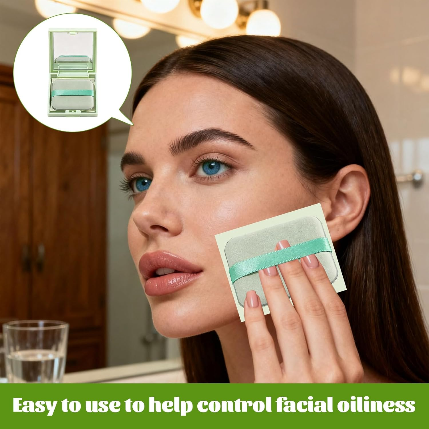 300Pcs Blotting Paper Face, Oil Blotting Sheets for Face, Natural Oil Control Film, Blotting Paper for All Skin, Oil Absorbing Sheets with Portable Mirror and Makeup Puff image number 4