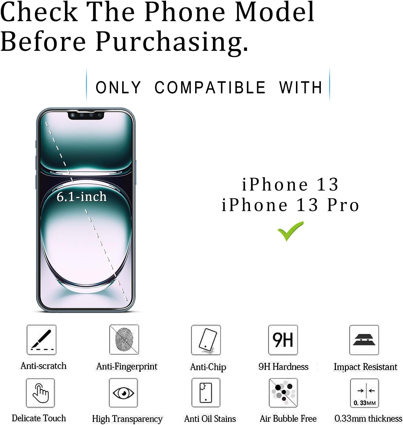 KATIN [2-Pack] Designed for Iphone 13, Iphone 13 Pro Tempered Glass Screen Protector, Easy to Install, anti Scratch, Case-Friendly image number 2