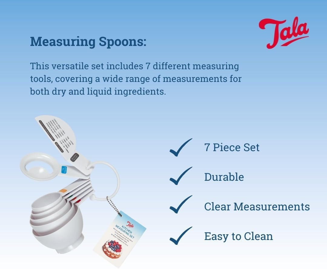 Tala Kitchen Measuring Set, Plastic, Contains 7 Measuring Cups Including 1 Cup/240Ml, 3/4 Cup/180Ml, 1/2 Cup/120Ml, 1/3 Cup/78Ml, 1/4 Cup/60Ml, White image number 1