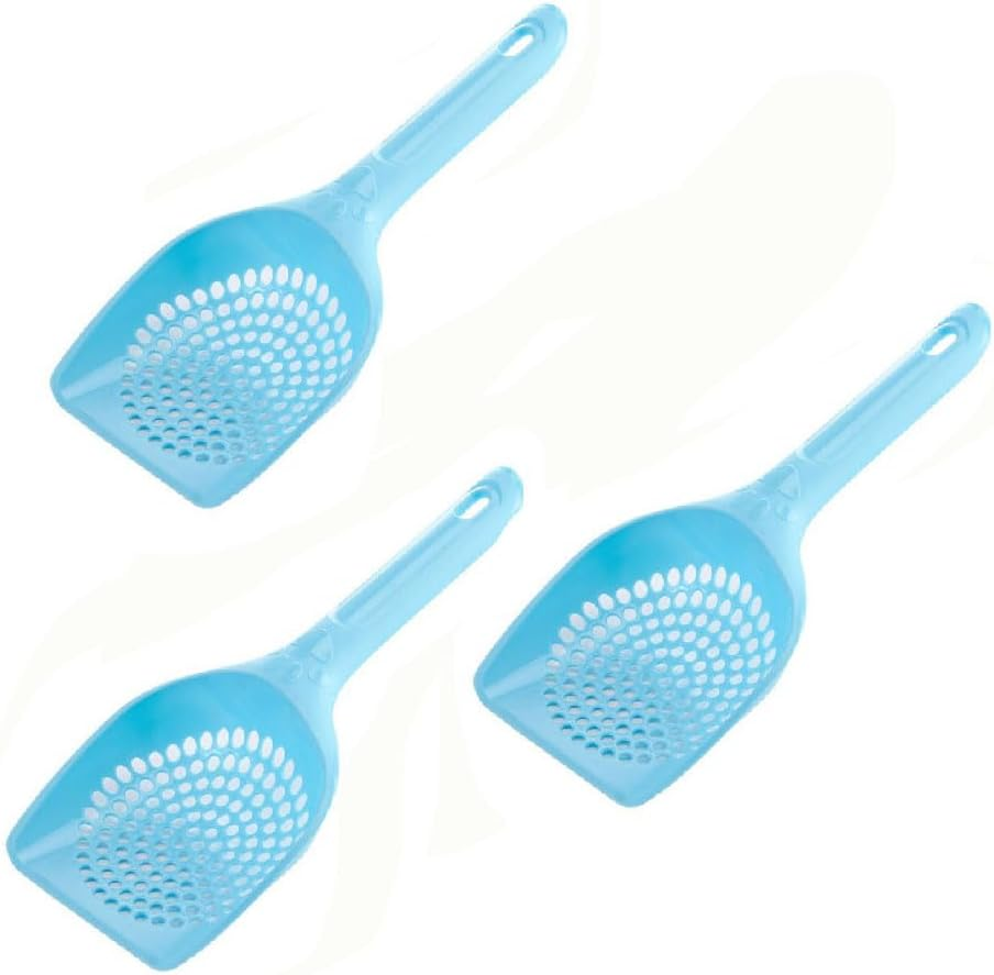 Cat Litter Scoop, 3 Pcs Small Plastic Cat Litter Box Sifter with Ergonomic Handle, Pet Litter Shovel for Cat Sand Toilet Cleaning, Blue image number 4