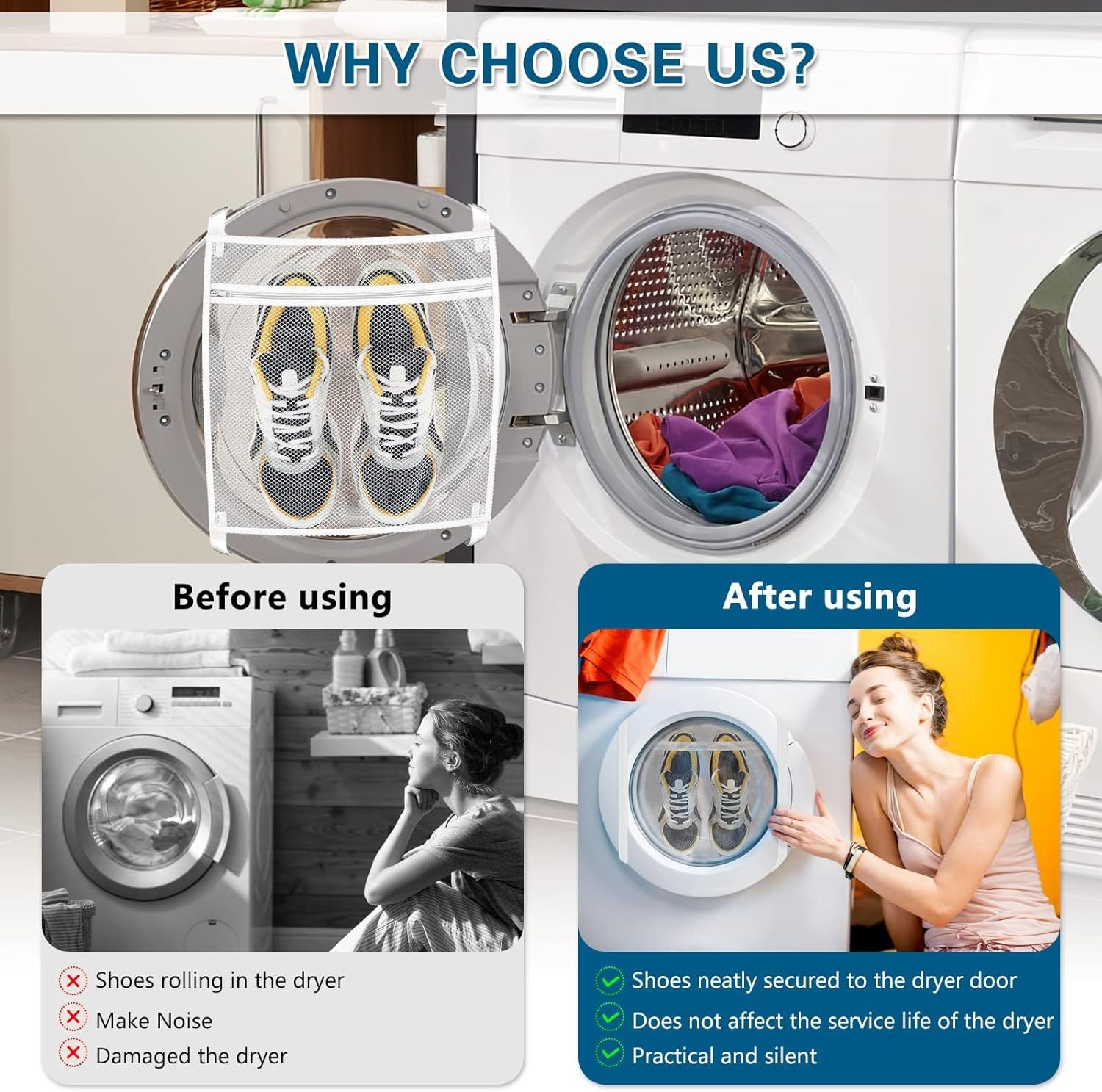 16"X16" Sneaker Dryer Bag with Elastic Straps for Dryer Door - Shoe Net Laundry Bag for Shoes, Clothing, and Laundry - Easy to Install (1Pc) image number 2