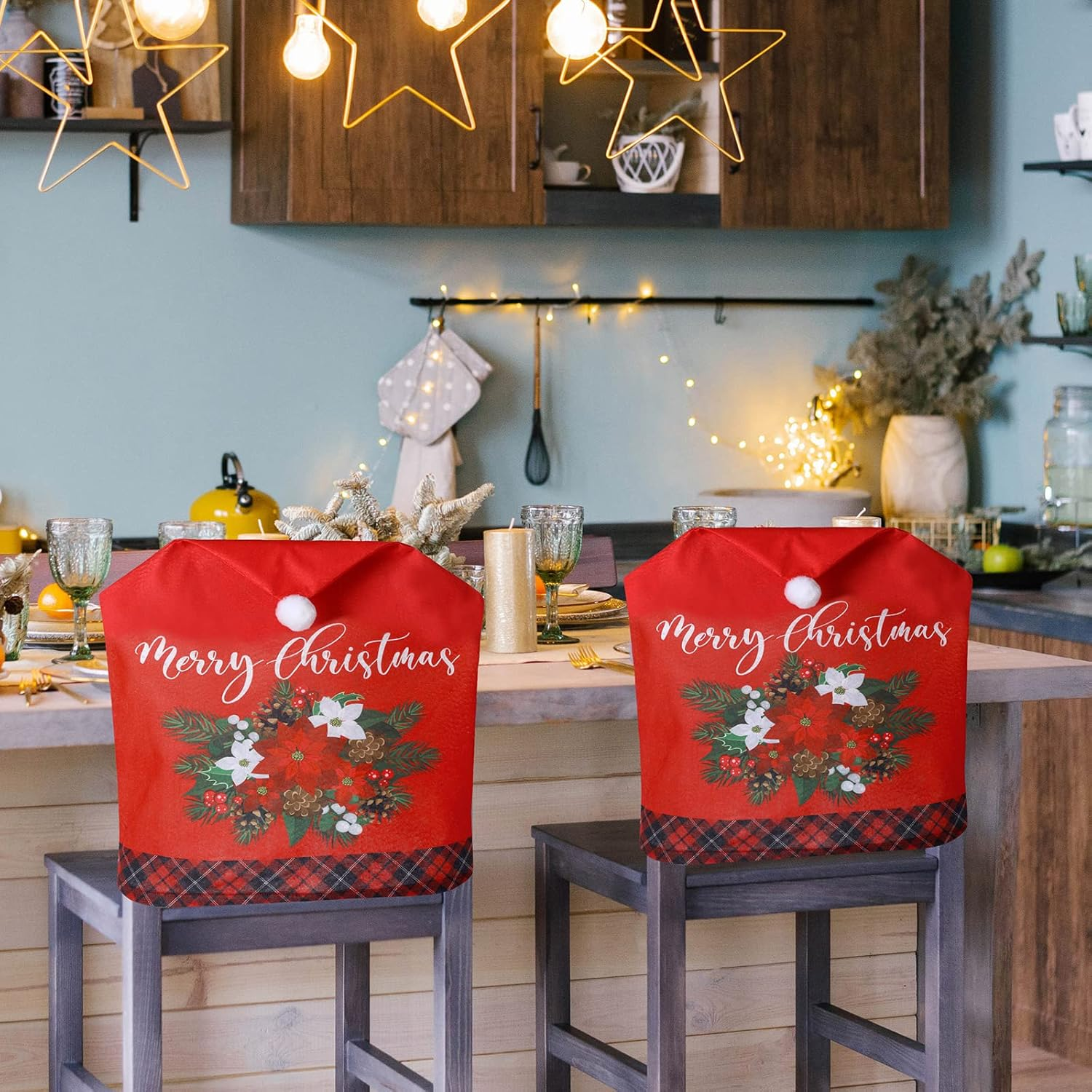 6 Pcs Christmas Chair Covers Santa Hat Red Slipcovers Chair Back Covers Xmas Chair Covers Decoration for Home Dinner Christmas Banquet Party Festival Decor, 23.6 X 19.6 Inch image number 1