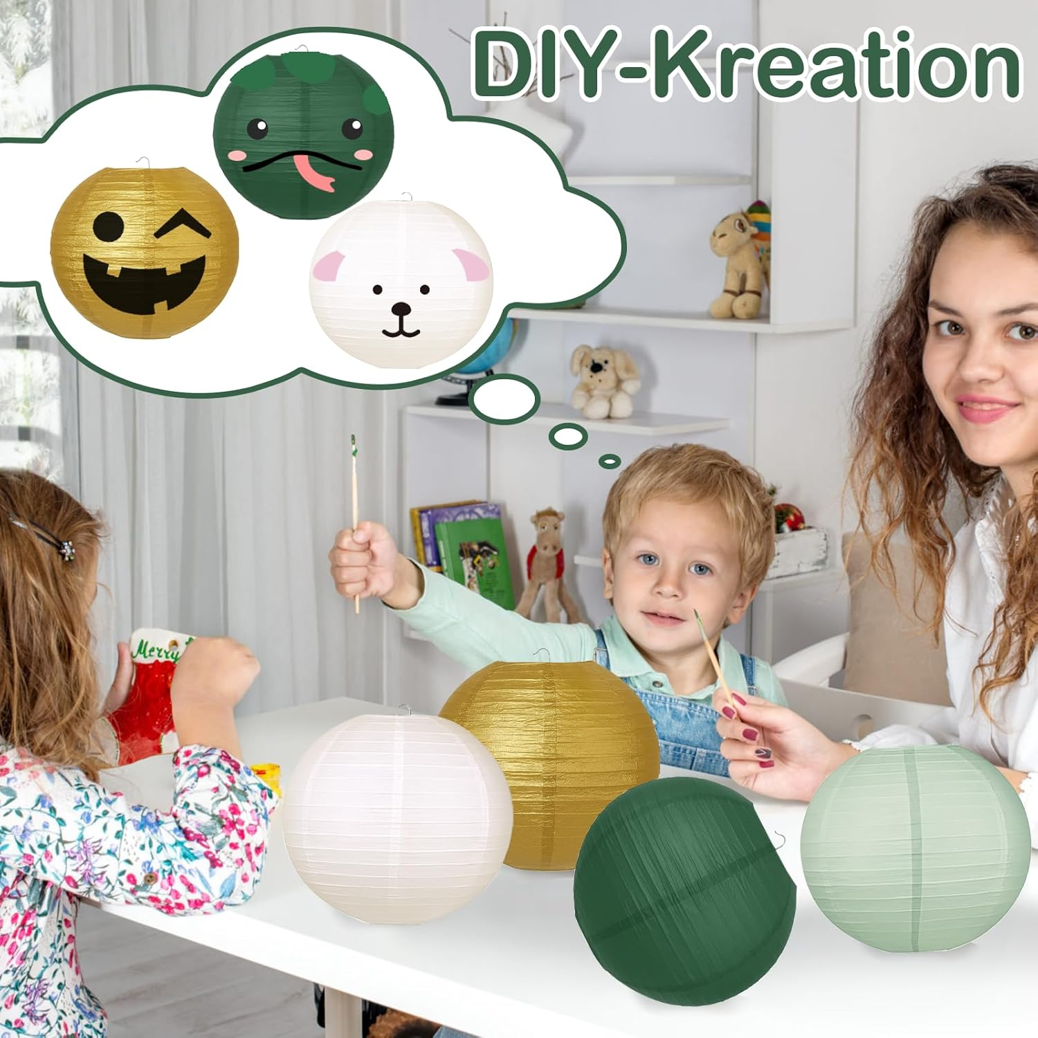 Set of 20 Paper Lanterns in Sage Green - round Paper Lanterns in 4 Sizes (15/20/25/30 Cm) - Lampshades as Decoration for Wedding, Birthday, Baby Shower & Garden Party image number 5