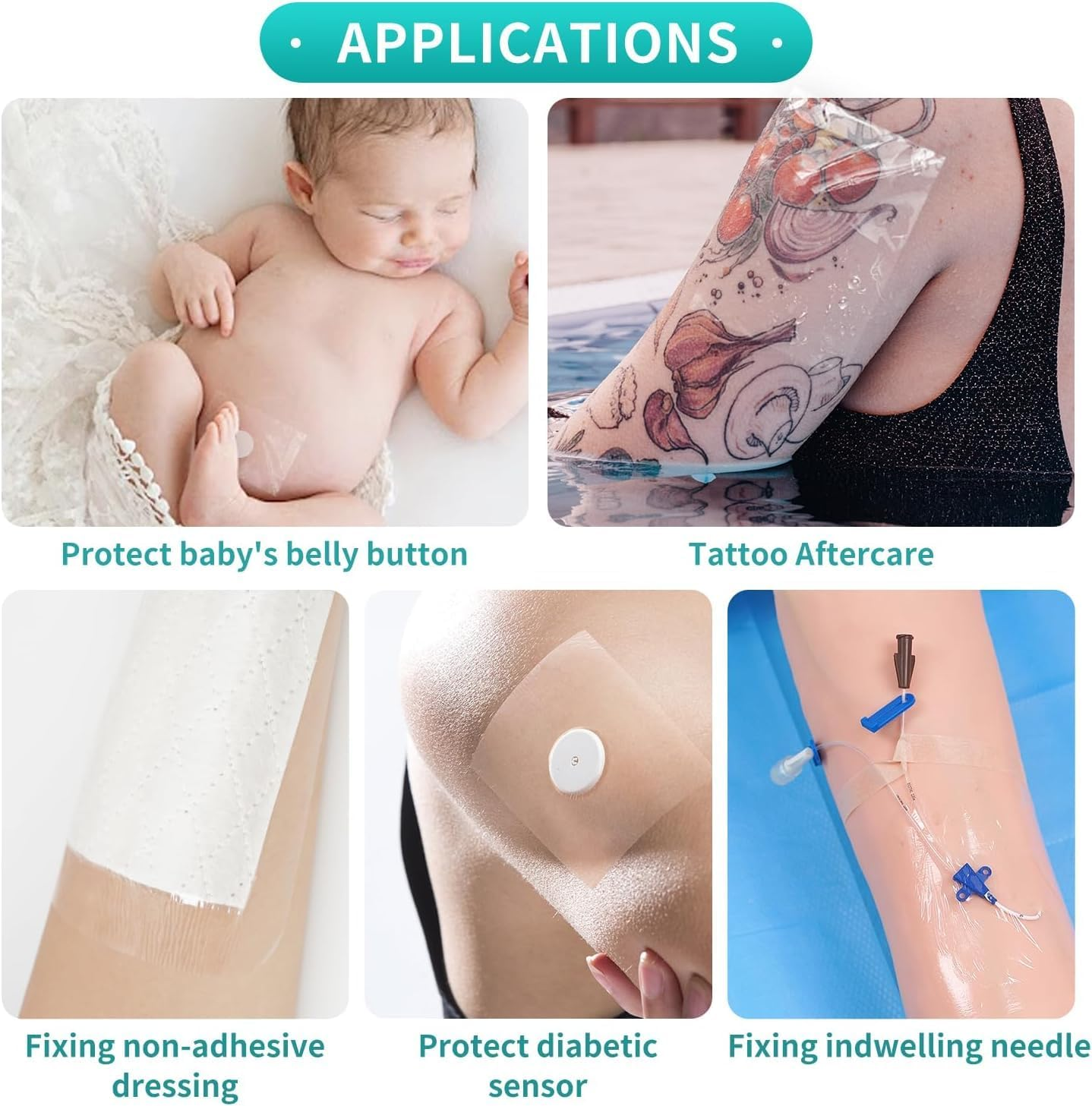 Dimora Transparent Film Dressing 6 Cm X 7 Cm, 30 Pcs,Waterproof Dressing for Wounds, Adhesive Post Surgical Cover Pad，For IV Shield, Tattoo Aftercare, Shower Protector image number 4