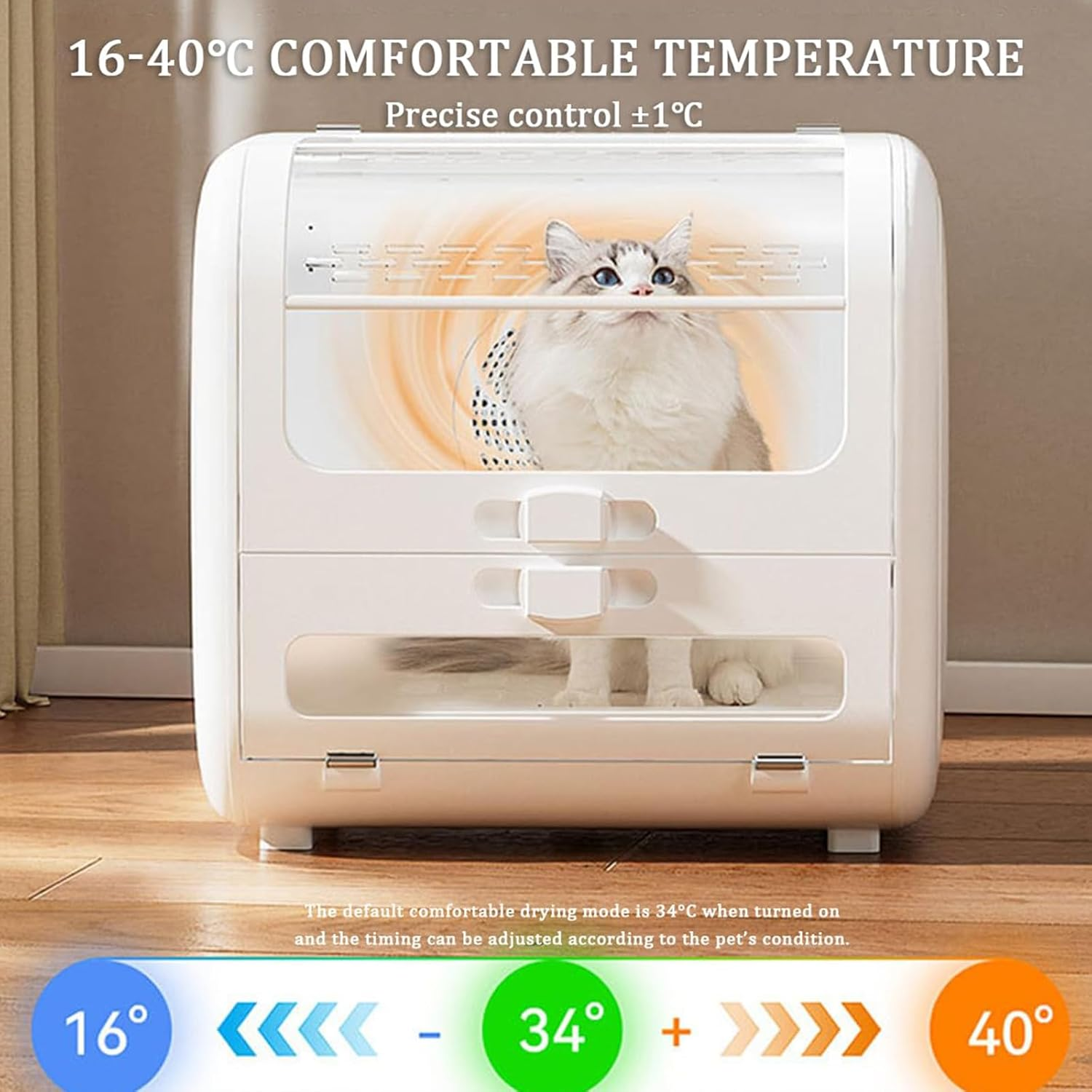 100L Smart Pet Dryer Box, Automatic Pet Hair Dryer with 6 Speeds Adjustable and Timer, 360&deg; Efficient Drying Low Noise Pet Grooming Dryer Box for Cats and Dogs image number 3