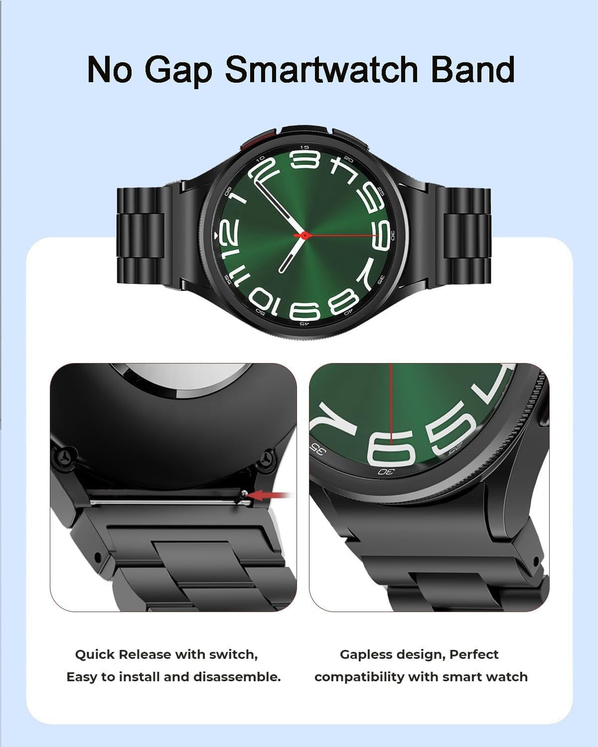 20MM Stainless Steel Band for Samsung Galaxy Watch 7/6/5/4/FE Band 40Mm 44Mm, No Gap Metal Replacement Strap for Galaxy Watch 6 Classic 43Mm 47Mm/5 Pro 45Mm/4 Classic 42Mm 46Mm image number 5