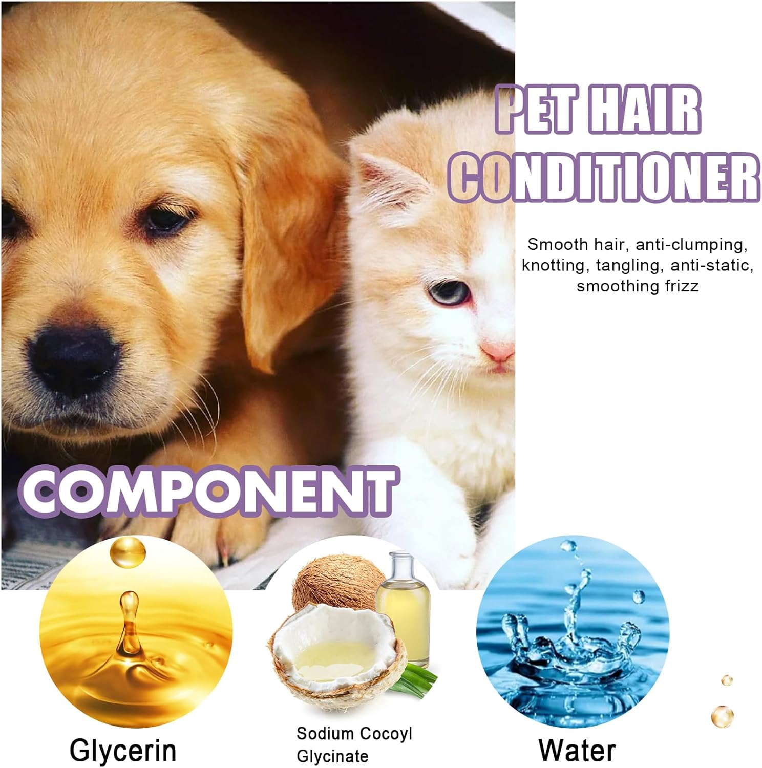Hair Conditioner for Dogs,Pet Hair Conditioner,Natural Coat Conditioner for Pet Grooming,Gentle Moisturize Skin Dog Skim Cream,Pet Hair Conditioner Makes Hair Fluffy