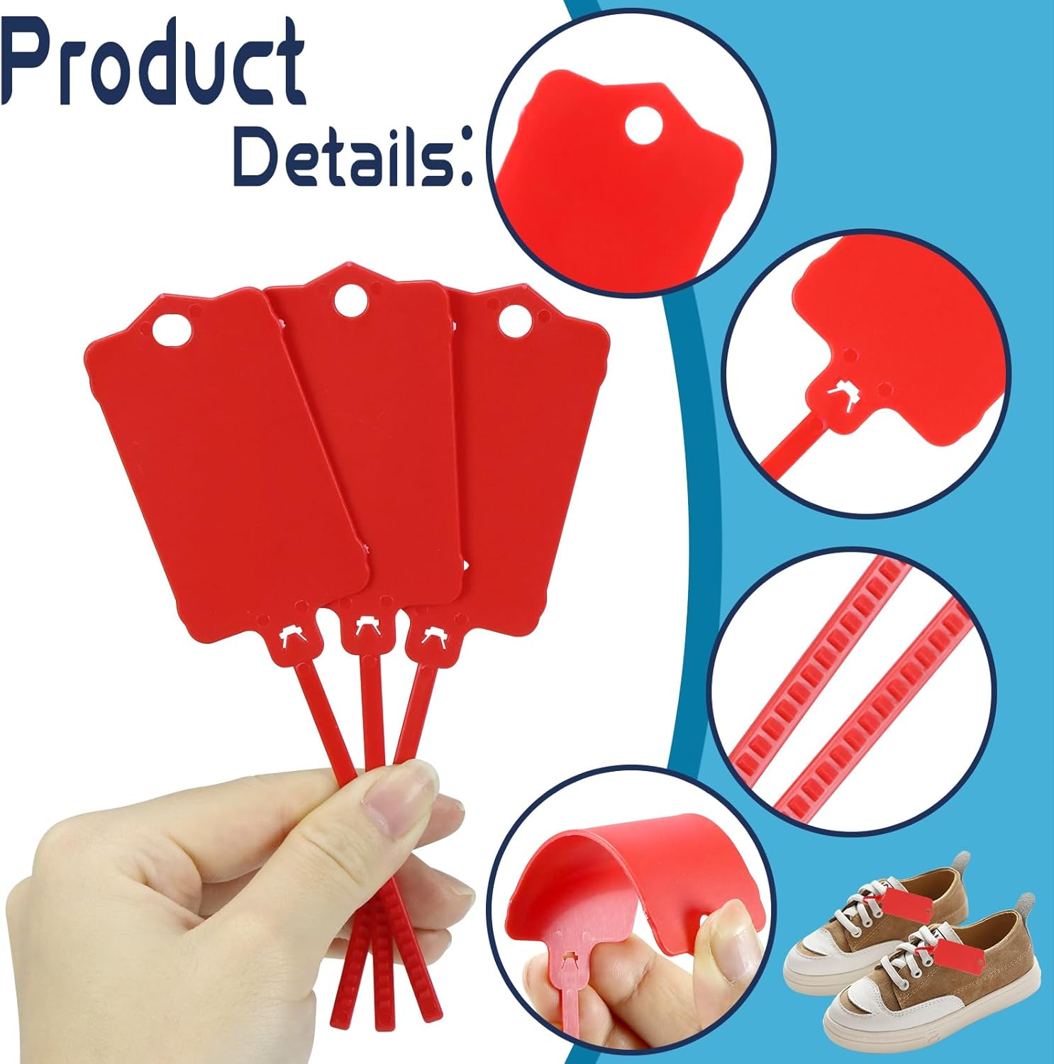 Leonbach Pack of 100 Plastic Shipping Tags, Waterproof Labels, Writable Hang Tags with Sealing Tape, Shipping Cable Ties, Label for Keys and Luggage - Red (2) image number 3