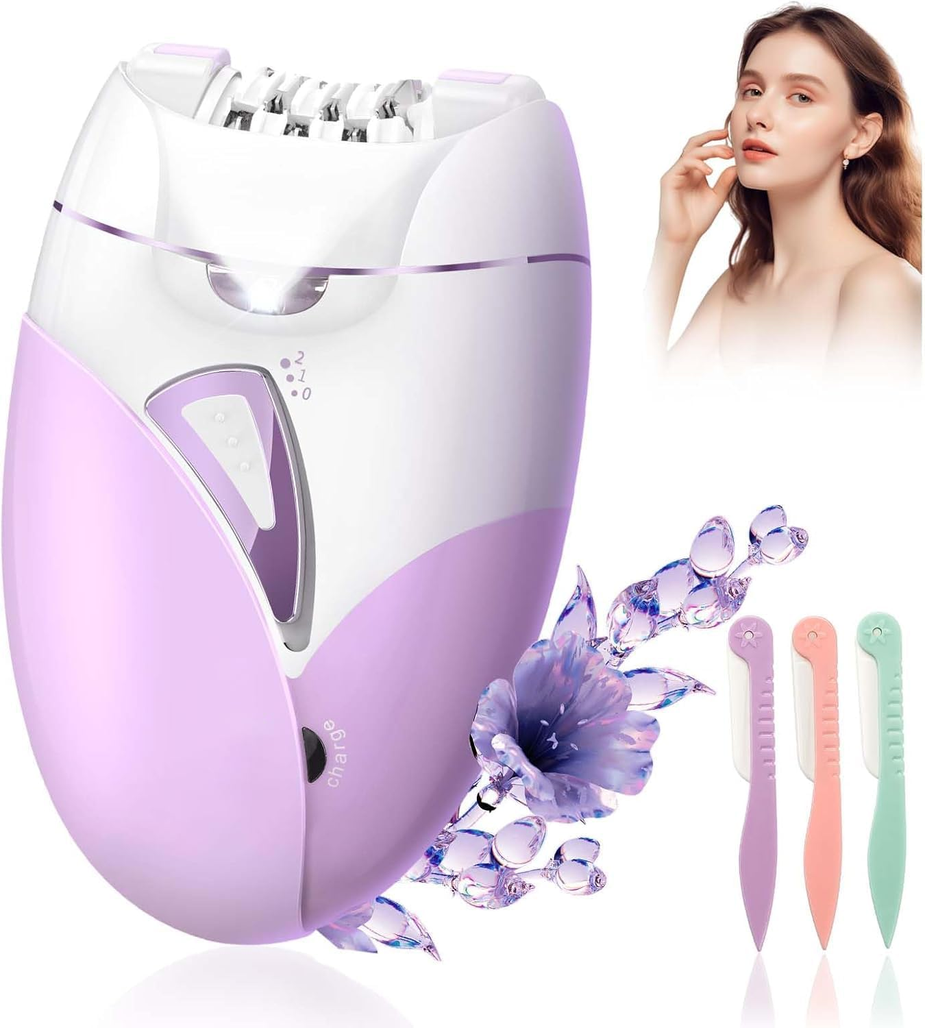 Epilator for Women,Painless Hair Removal Device,Electric Rechargeable Shaver,Hair Removal Device,Facial Hair Remover for Womenlong-Lasting Smooth Skin，Electric Hair Remover for Face Legs Arms Armpit Bikini（Purple） image number 4