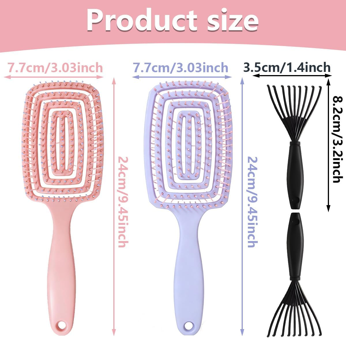 Pack of 4 Hair Brushes without Pulling, Magic Hair Brush, Hairs Brushes Scalp for Wet and Dry, without Pulling - Anti-Tangle Hairs Brush, Detangling Hair Brushes for Men, Women and Kids image number 4