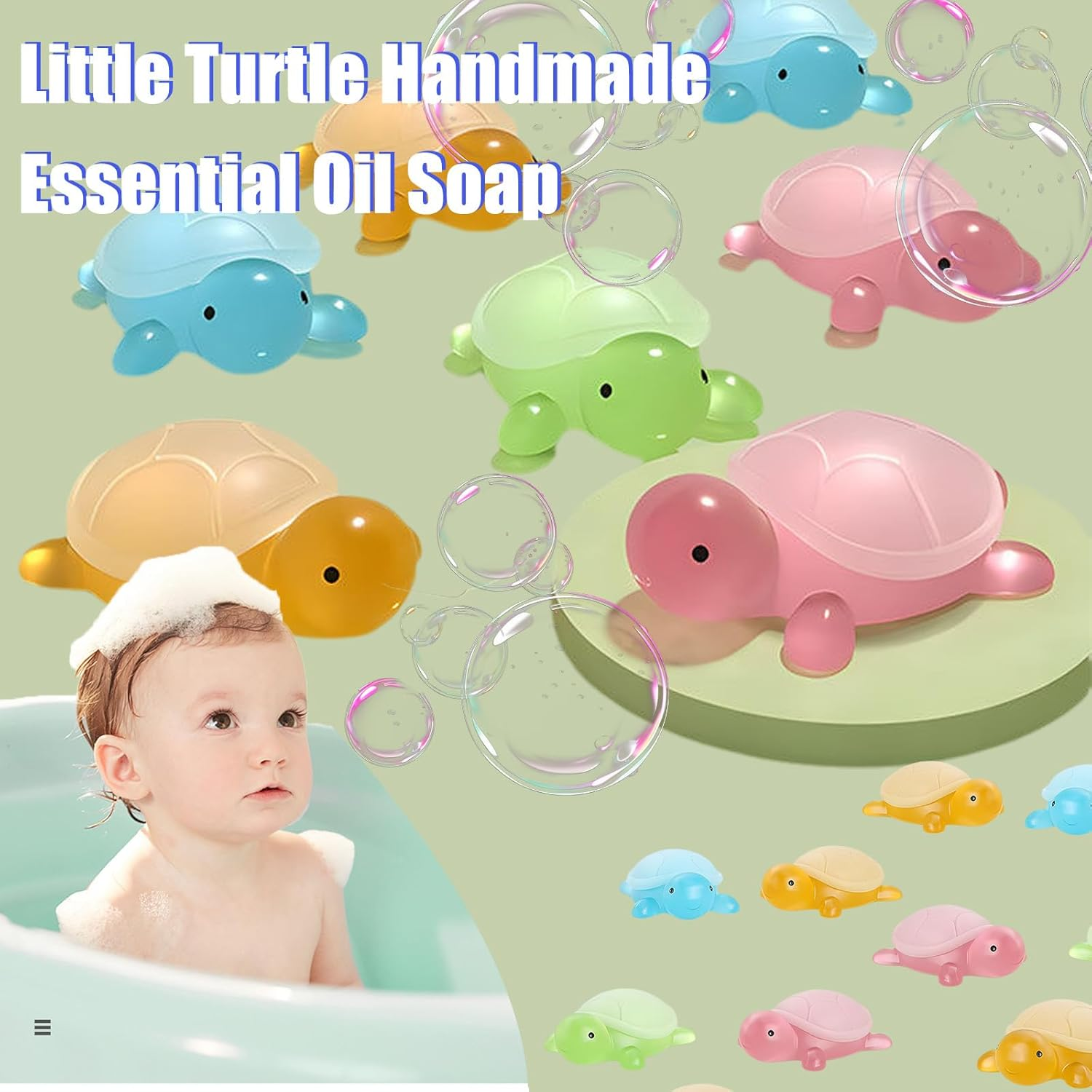 Little Turtle Handmade Essential Oil Soap, Turtle Soap, Turtle Shape Scented Botanical Bath Soap Bars, Cute Mini Turtle Moisturizing Soap for Kids, Face Body Moisturizing Artisanal Soap (J) image number 5