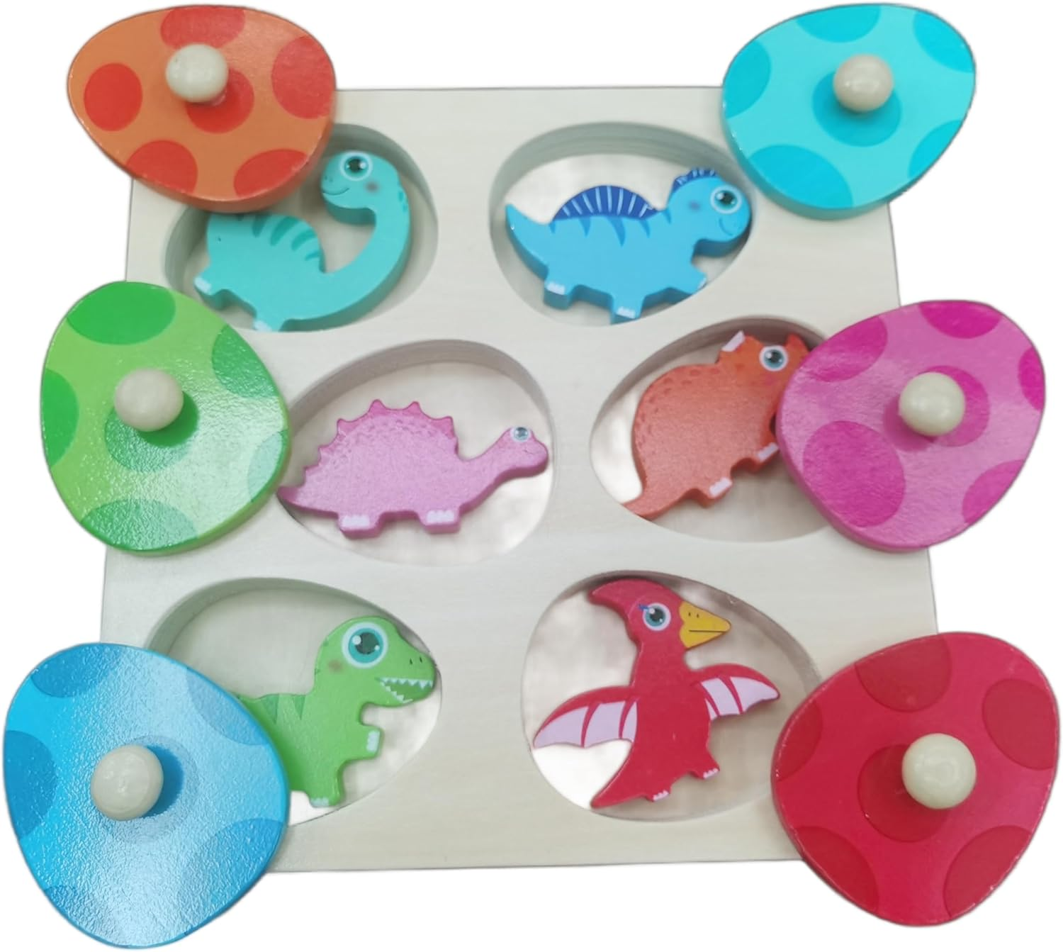 BEACENOV Toddler Montessori Wooden Dinosaur Toys & Puzzles for Baby Boys Girls 1 2 3 Years Old | Hide and Seek Dinosaur Game | Cute Puzzles for Kids | Color Matching Memory Educational Toys & Games. image number 4