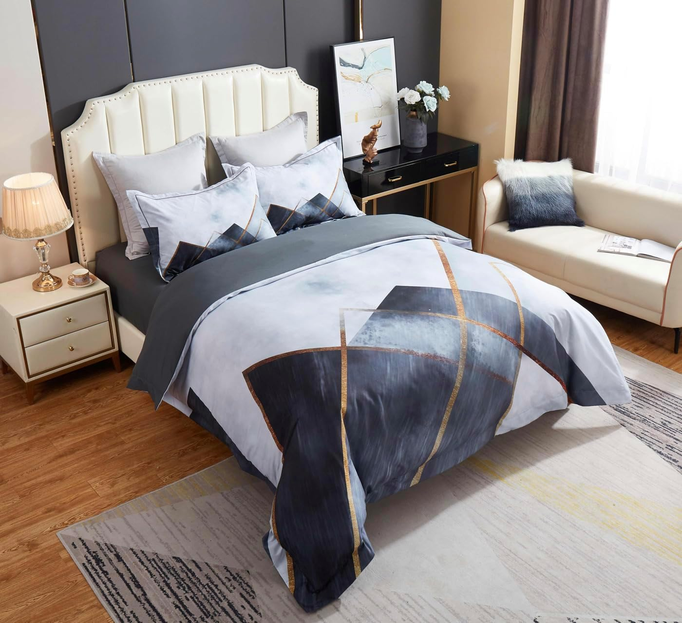 Modern Quilt/Doona/Duvet Cover Set (Queen/King/Super King Size Bed) (Grey-Shades, Queen) image number 1