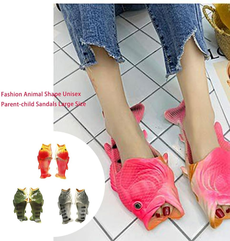 Funny Fish Slippers Children Adult Footwear Unique Design Family House Shoes Summer Beach Parent-Child Sandals Large Size, Red, 34-35 image number 3