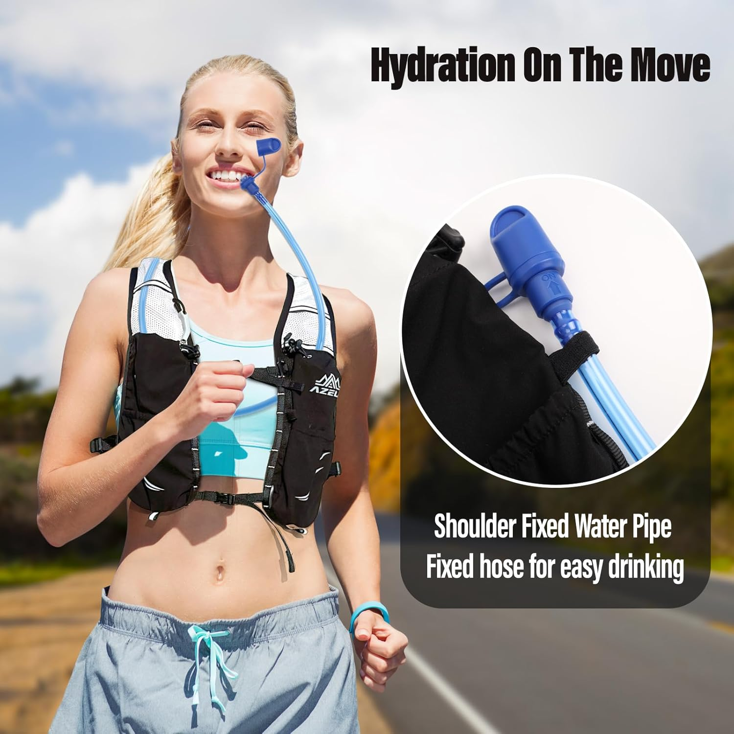 Running Vest Backpack, Lightweight Breathable Hydration Vest with Reflective Strips, Multi-Functional Adjustable Running Vests Womens Men for Outdoor Hiking Cycling - Black image number 3