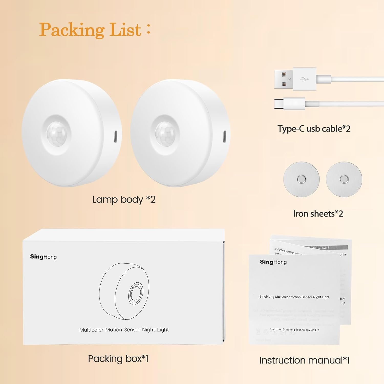 Singhong Motion Sensor Night Light, Rechargeable, 8 Colors, Perfect for Bedroom, Hallway, Cabinet, Closet, Stairs, Bathroom, Magnetic Stick Anywhere (2 Pack White) image number 3