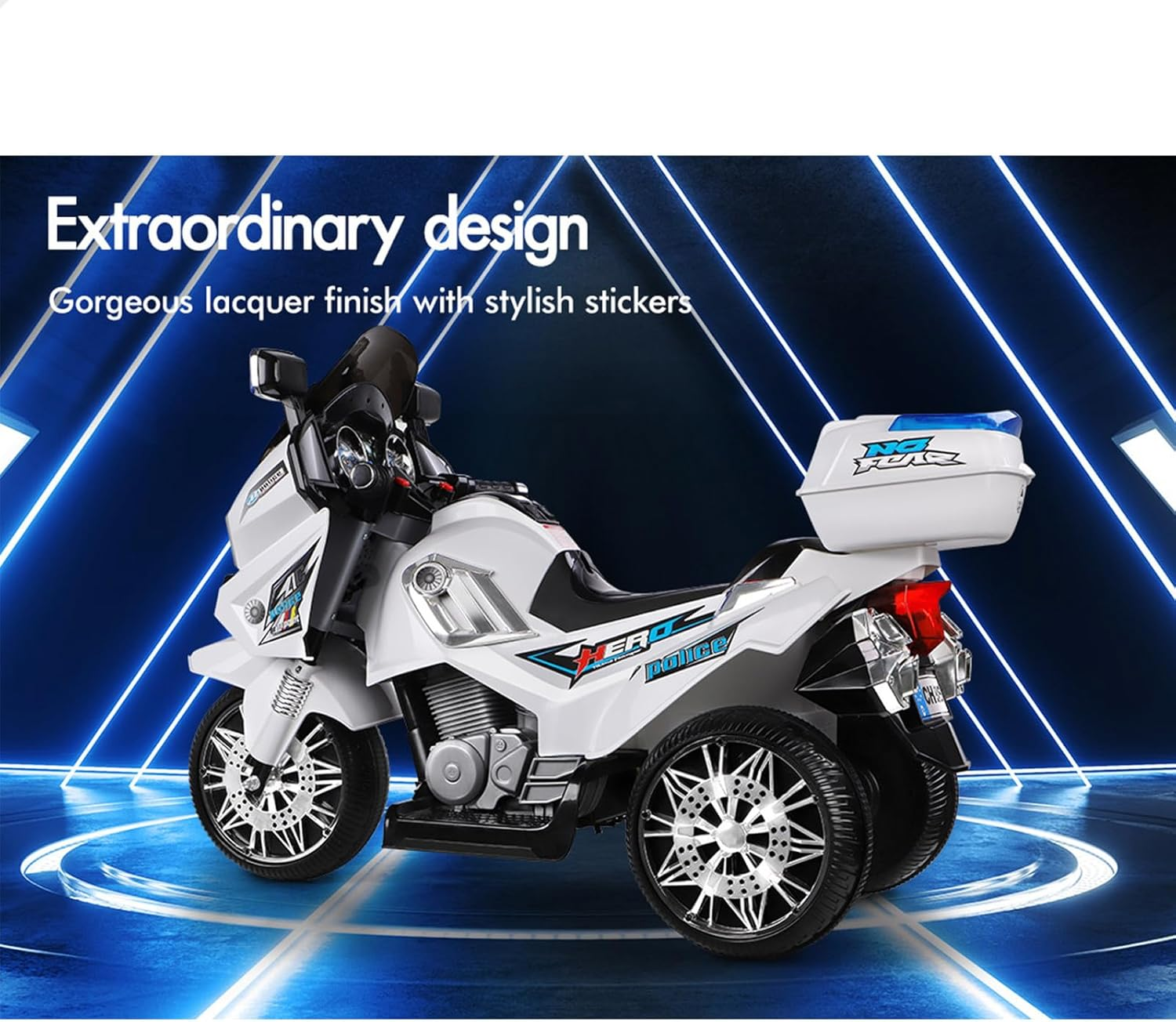 ALFORDSON Kids Ride on Car Motorbike 12V Eletric Dual Motor, Toy Tricycle with Music Player & Brilliant Lights, Ride-On Design Children Vehicle for Toddler, S1K Inspired, White image number 1