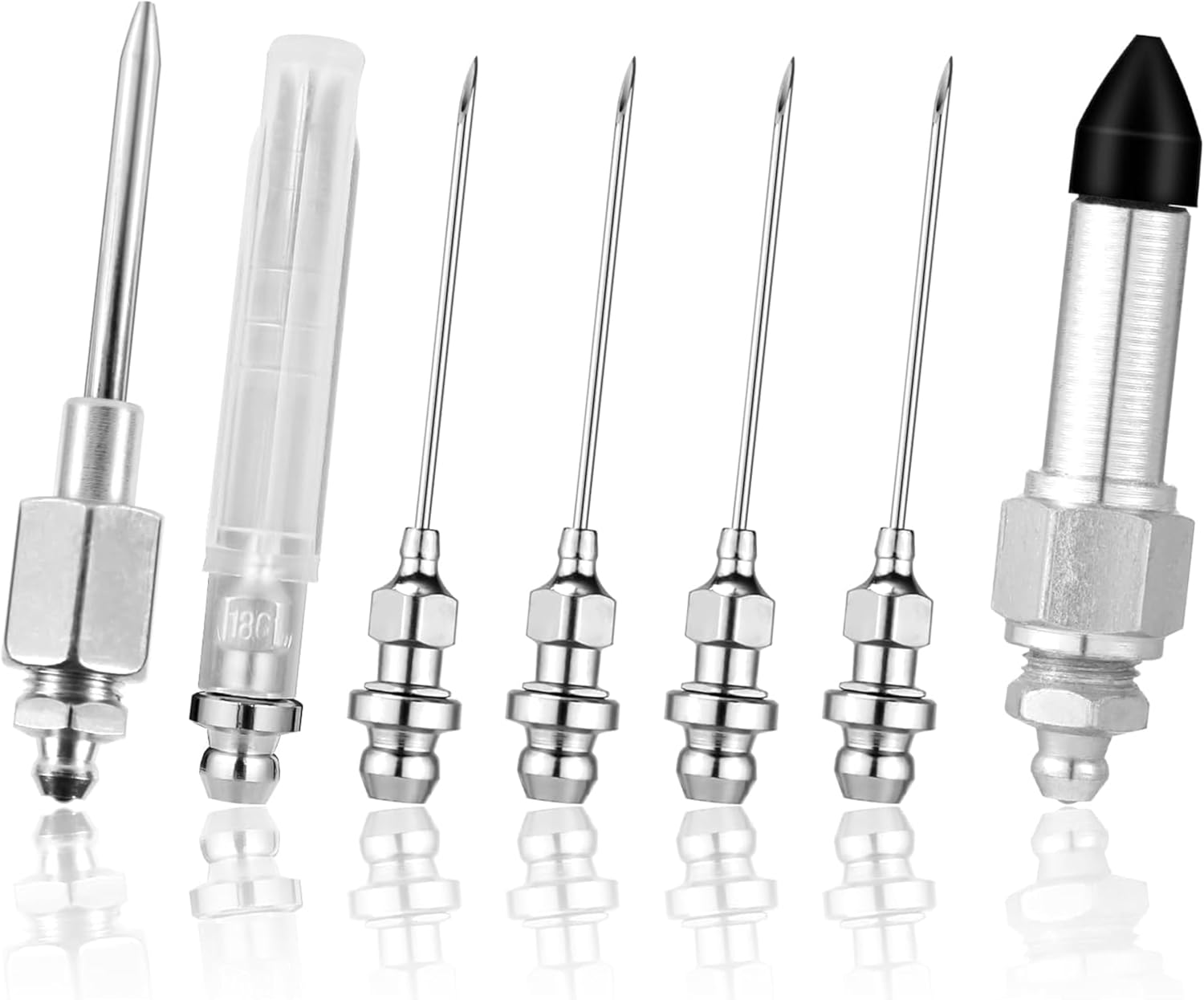 7Pcs Grease Needle Accessory Set - Includes 5 Grease Needle Nozzles, 1 Grease Needle Dispenser, and 1 Rubber Nipple Adapter - Perfect for Grease Dispensing and Injection Tool Gun Fitting image number 3