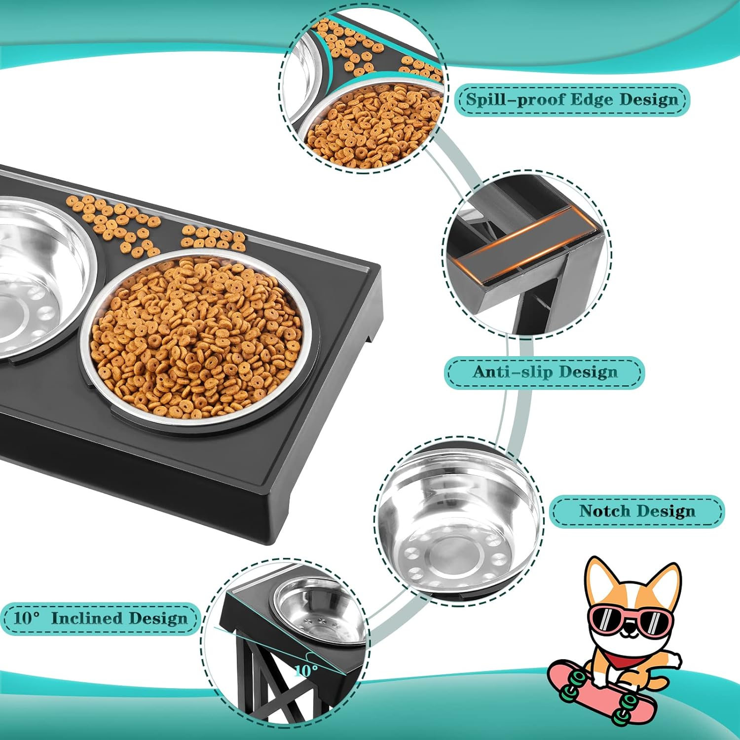 MDEHOPET Elevated Dog Bowls for Large Dogs, 3 Adjustable Heights Raised Pet Bowl Stand Feeder with Slow Feeder Bowl 2 Stainless Steel Food & Water Bowls for Small Medium Large Dogs and Pets image number 6