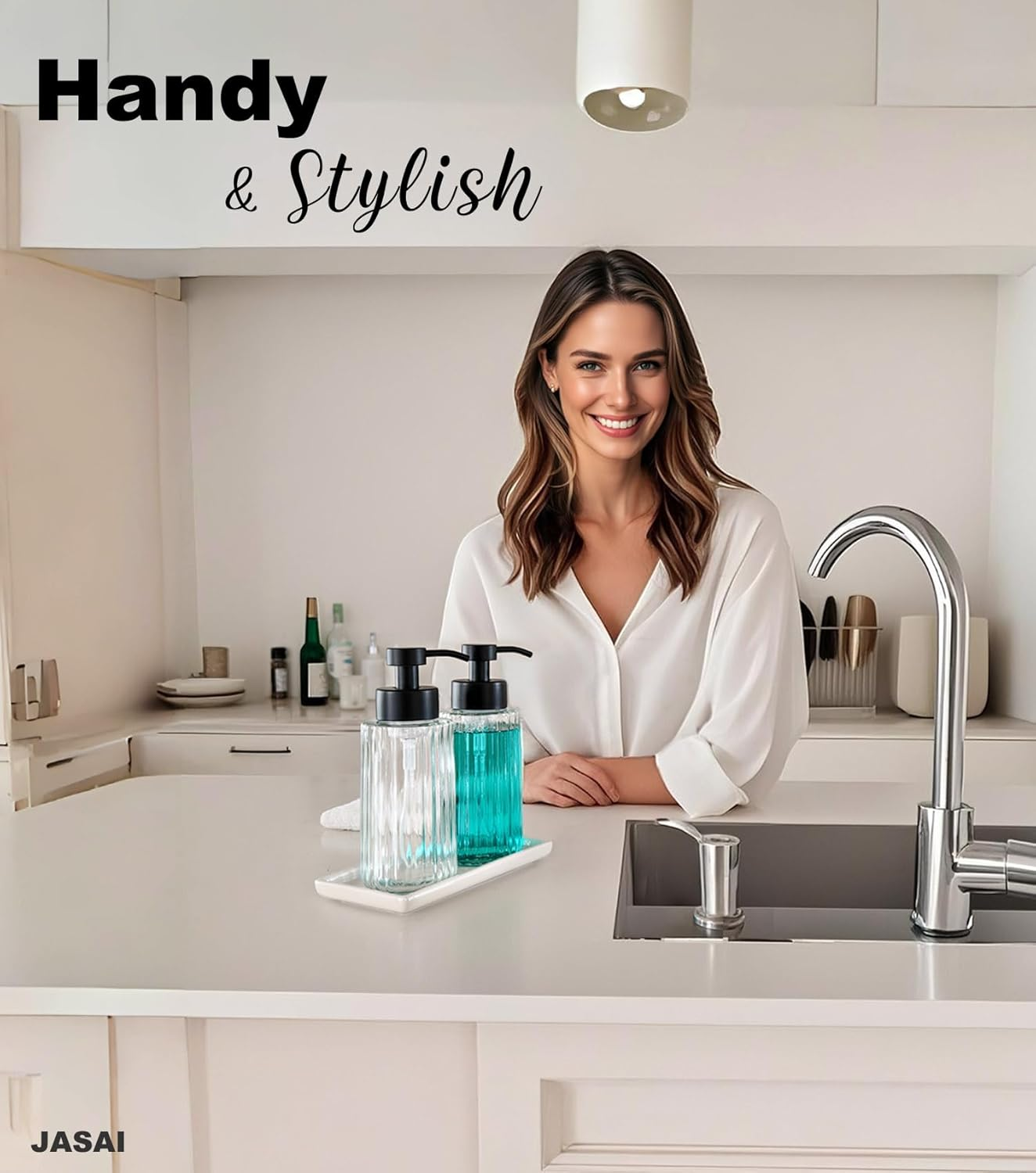 JASAI 16Oz Glass Foaming Soap Dispenser with Black Rust Proof Pump, Refillable Foam Soap Dispenser with Thick Glass, Foaming Hand Soap Dispenser for Bathroom & Kitchen（Black） image number 6