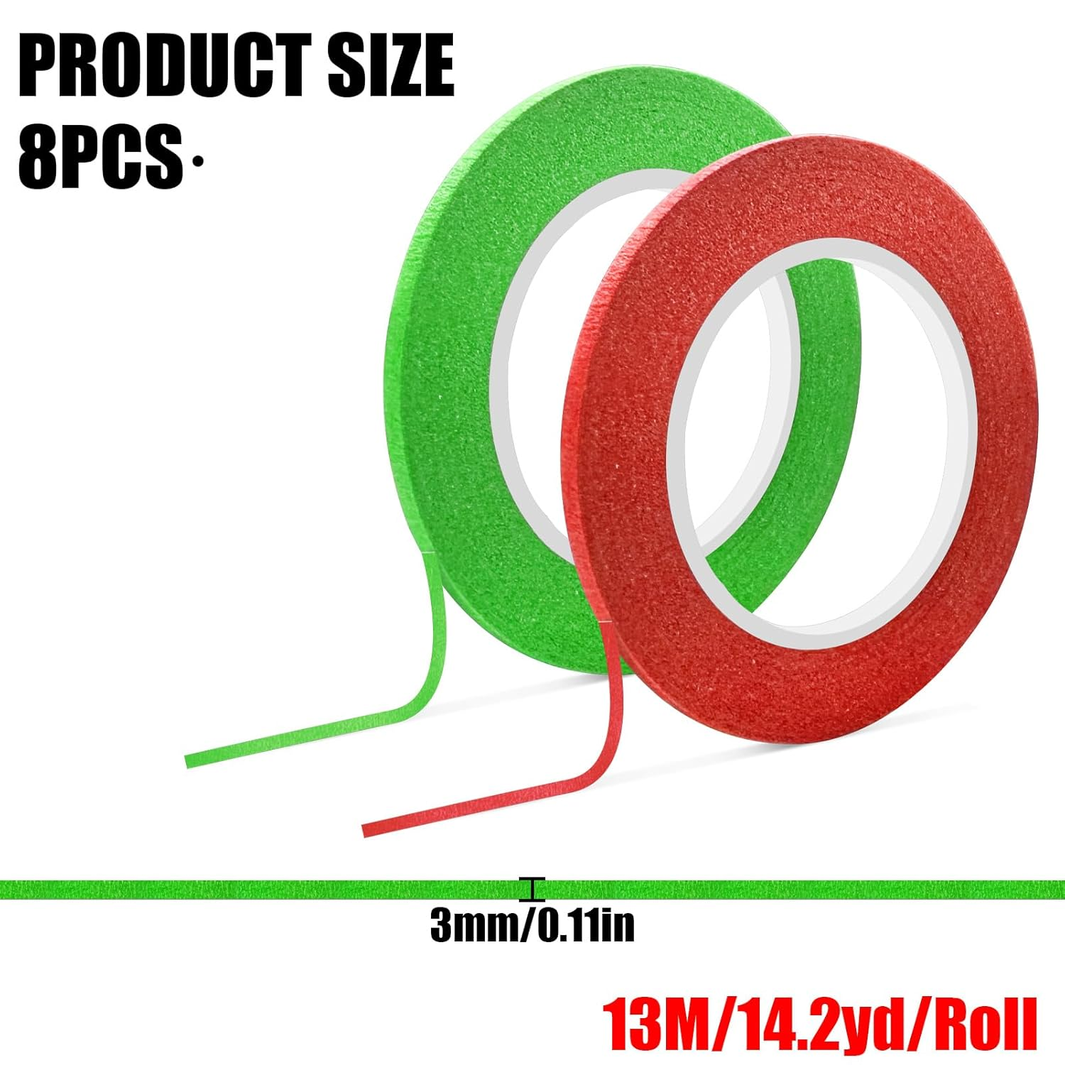 TEAONE Colored Masking Tape, 8 Rolls Crafts Labeling Paper Tape for DIY Supplies, Home Decoration (0.3Cm X 13M/0.12In X 42.65Ft/Roll) image number 2