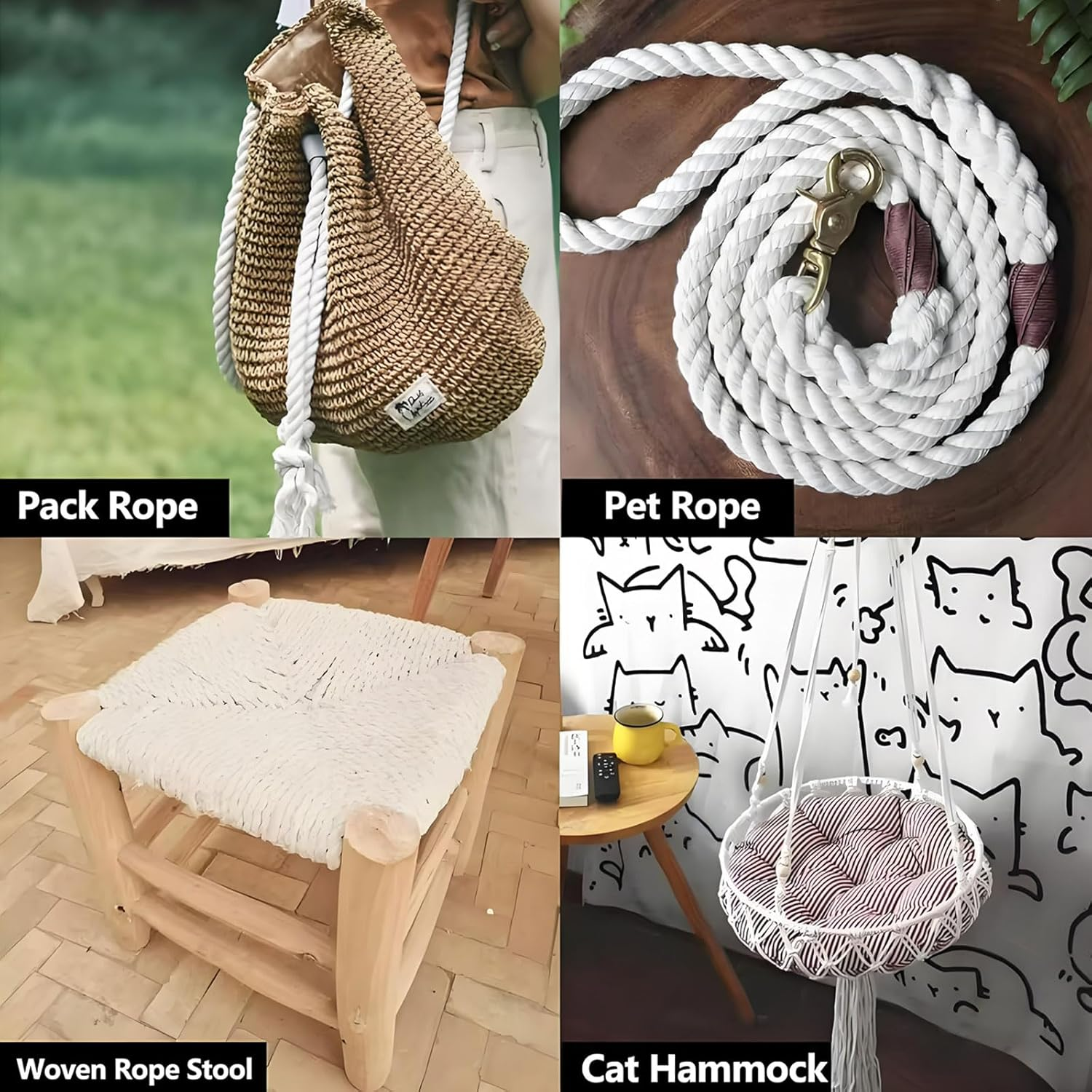 MYTOAU Natural Cotton Rope 0.39 Inch X 53FT, 3 Strand Twisted Cotton Cord, Unbleached Cotton Cord Macrame Rope for Crafts, Sporting, Decorating, Railings, Home Decor and Etc (White) image number 2