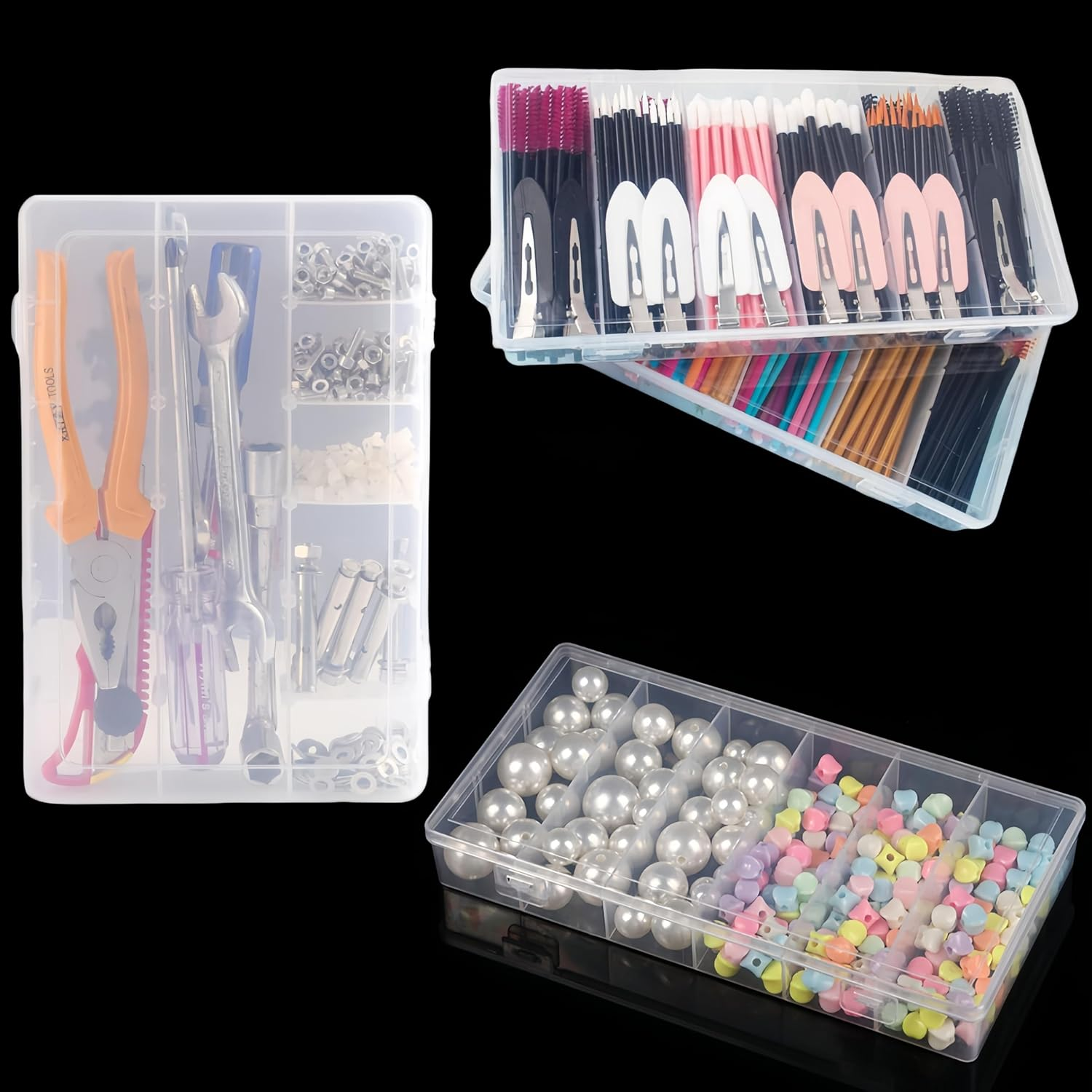 Wizefolk 18-Compartment Storage Box,Things Crafts Storage Box,Reusable Clear Bead Organizer Fishing Tackles Box with Adjustable Dividers for Tools，Jewelry Bead Organizer Box(20.8 X 10.6 X 3 Cm) image number 3