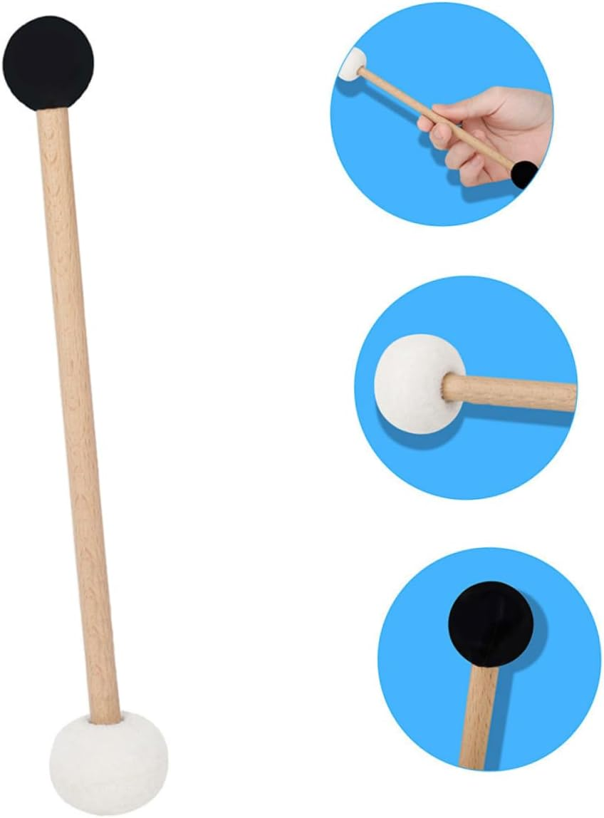 Kisangel 2Pcs Double Ended Rubber Felt Bass Drum Mallet with Handle Non Slip Comfortable Percussion Stick for Singing Bowls and Band Practice Suitable for Beginners to Advanced Drummers