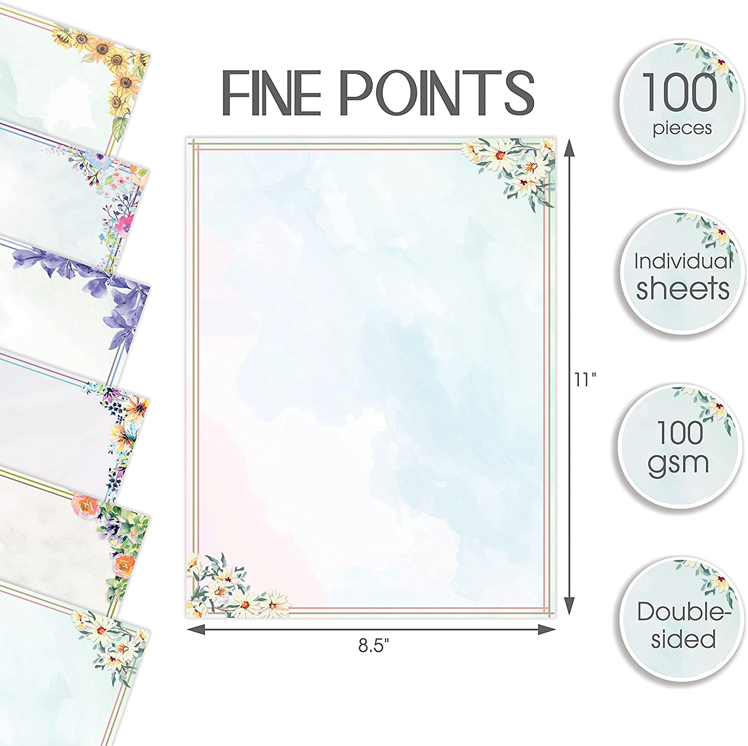 Better Office Products Stationery Paper, 100 Sheets, Floral Letter Writing Stationery, Letter Size 8.5 X 11 Inch, 6 Unique Double Sided Designs, 100 Pack image number 1