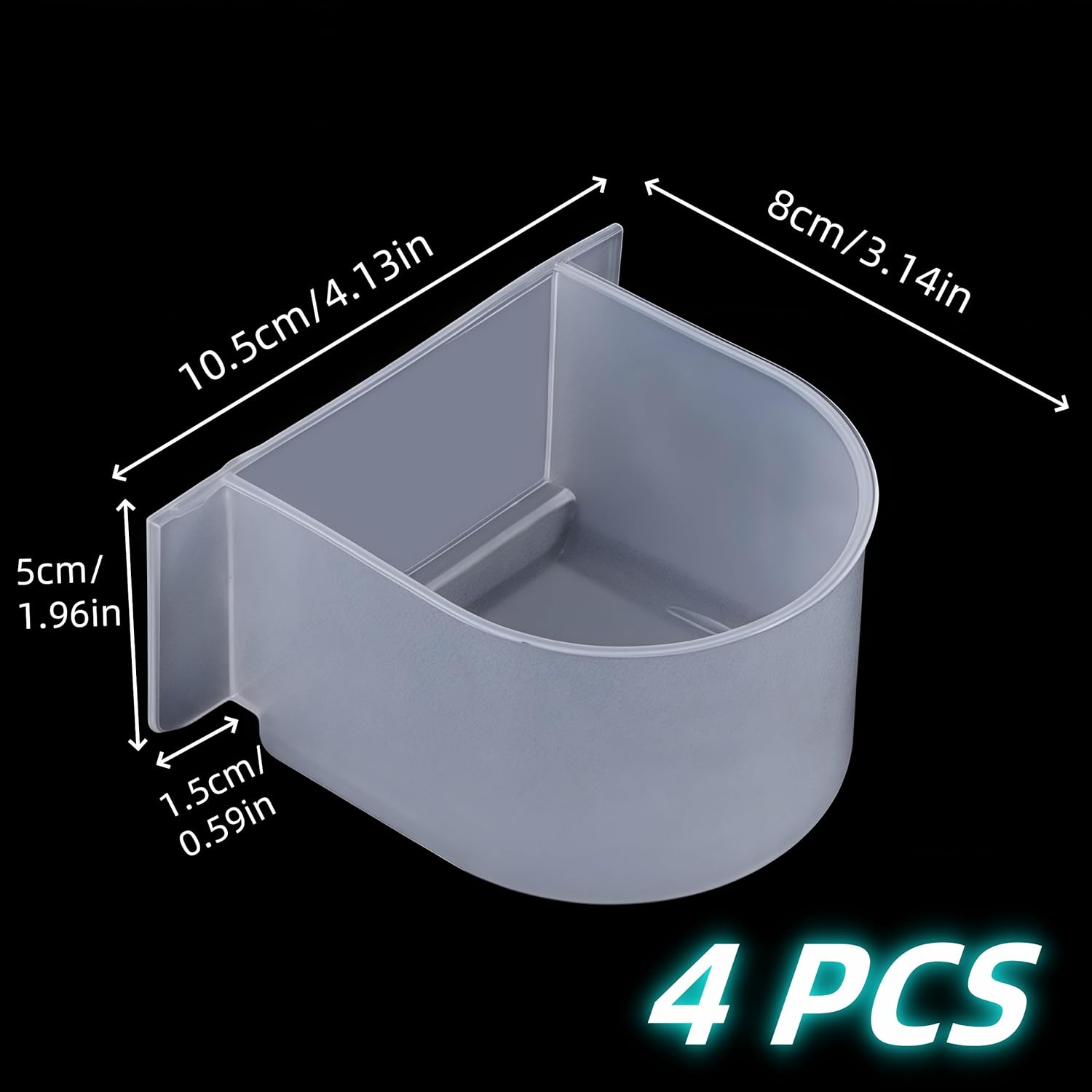 Parrot Feeding Bowls,4 Pcs Thickened Bird Food Dish,Large-Capacity Transparent Plastic Birdcage Food Boxes,Convenient Hanging Detachable Seed Water Feeder,For Pet Birds Such as Parrots,Phoenixes image number 3