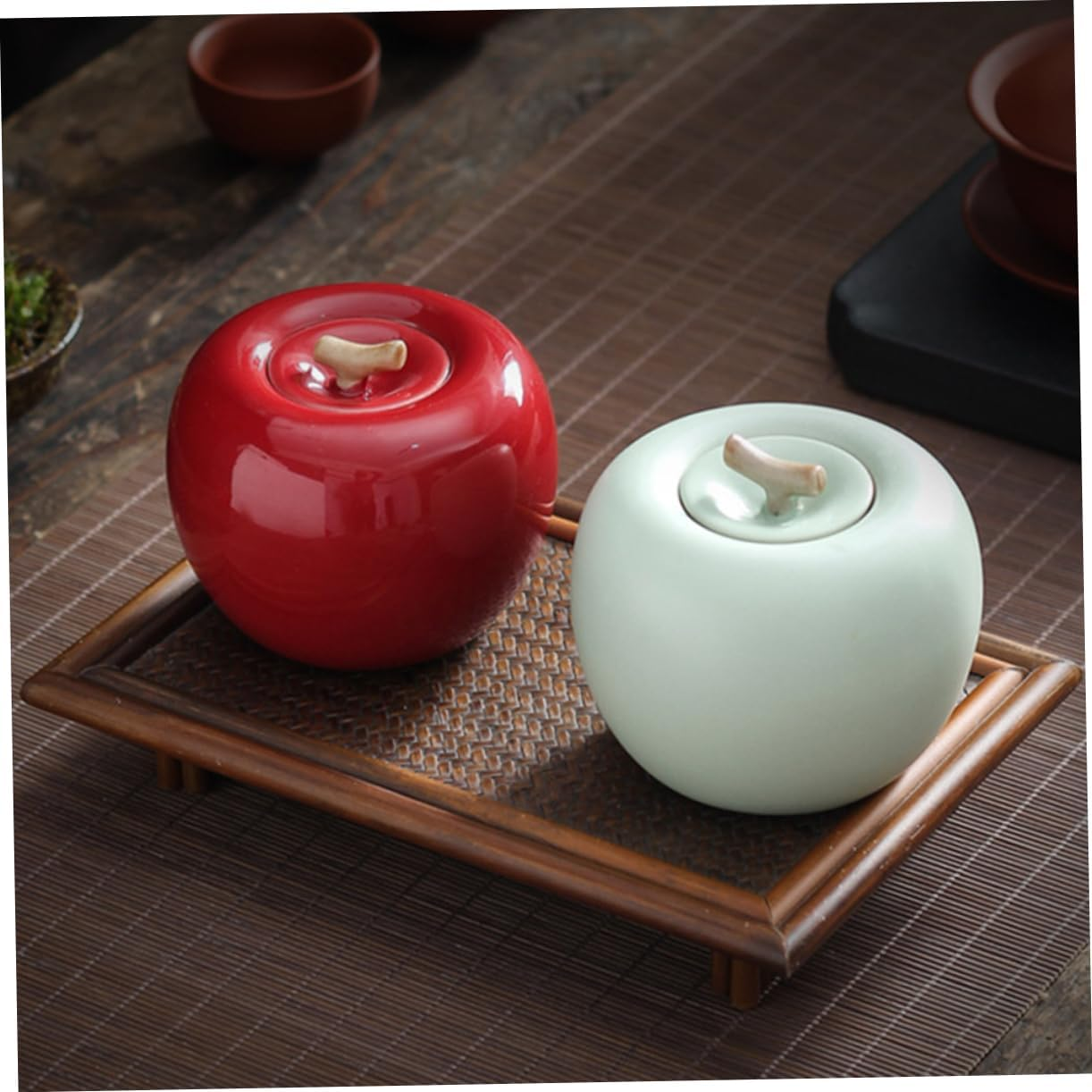 GRIRIW Apple Tea Can Ceramic Tea Jar Storage Container for Restaurant Home Container image number 3