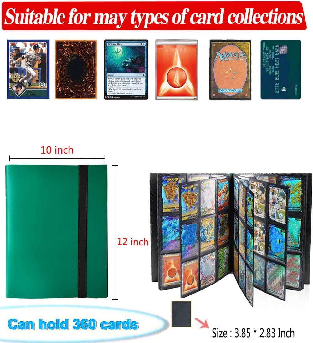 Trading Card Binder Holder, Sports Card Album with Card Sleeves, Book Protection Trading Cards - 9 Pocket - Put up to 360 Cards(Green) image number 3