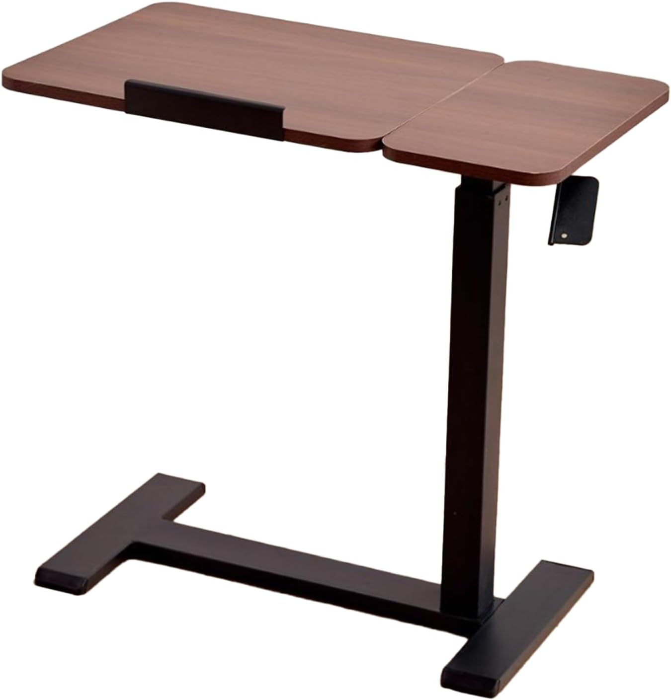 Medical Tiltable Overbed Table, Pneumatic Height Adjustable, Laptop Desk with Wheels, Mobile Standing Desk, Rolling Computer Cart, Suitable for Hospital and Home Use (Walnut Coloured)